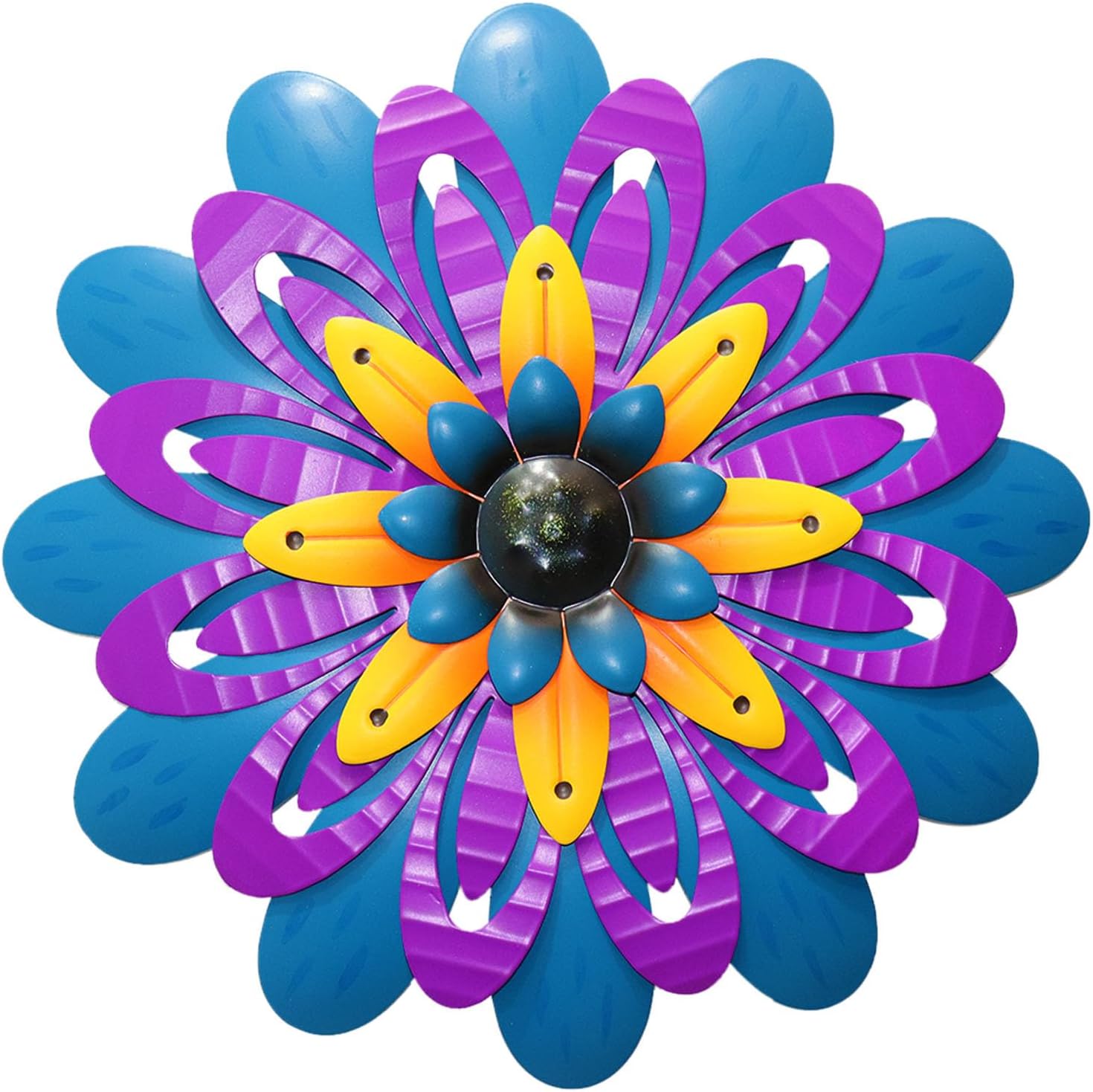 Metal Flowers Wall Decor Indoor Outdoor Metal Wall Art for Home Farmhouse Living Room Bedroom Bathroom Garden Decorations - Purple & Blue