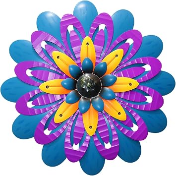Metal Flowers Wall Decor Indoor Outdoor Metal Wall Art for Home Farmhouse Living Room Bedroom Bathroom Garden Decorations - Purple & Blue