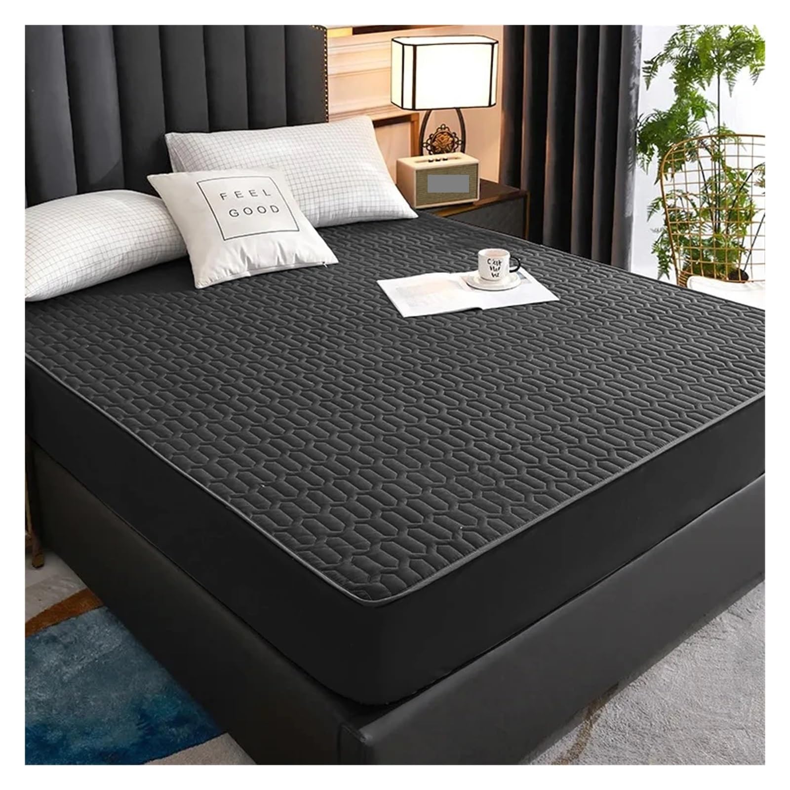 Wasserdichter Matratzenbezug, sicher, wasserdicht, Matratzenbezug, weich, bequem, atmungsaktiv, bedruckt, maschinenwaschbar, Farbe: Schwarz, Größe: 180 x 200 x 30 cm