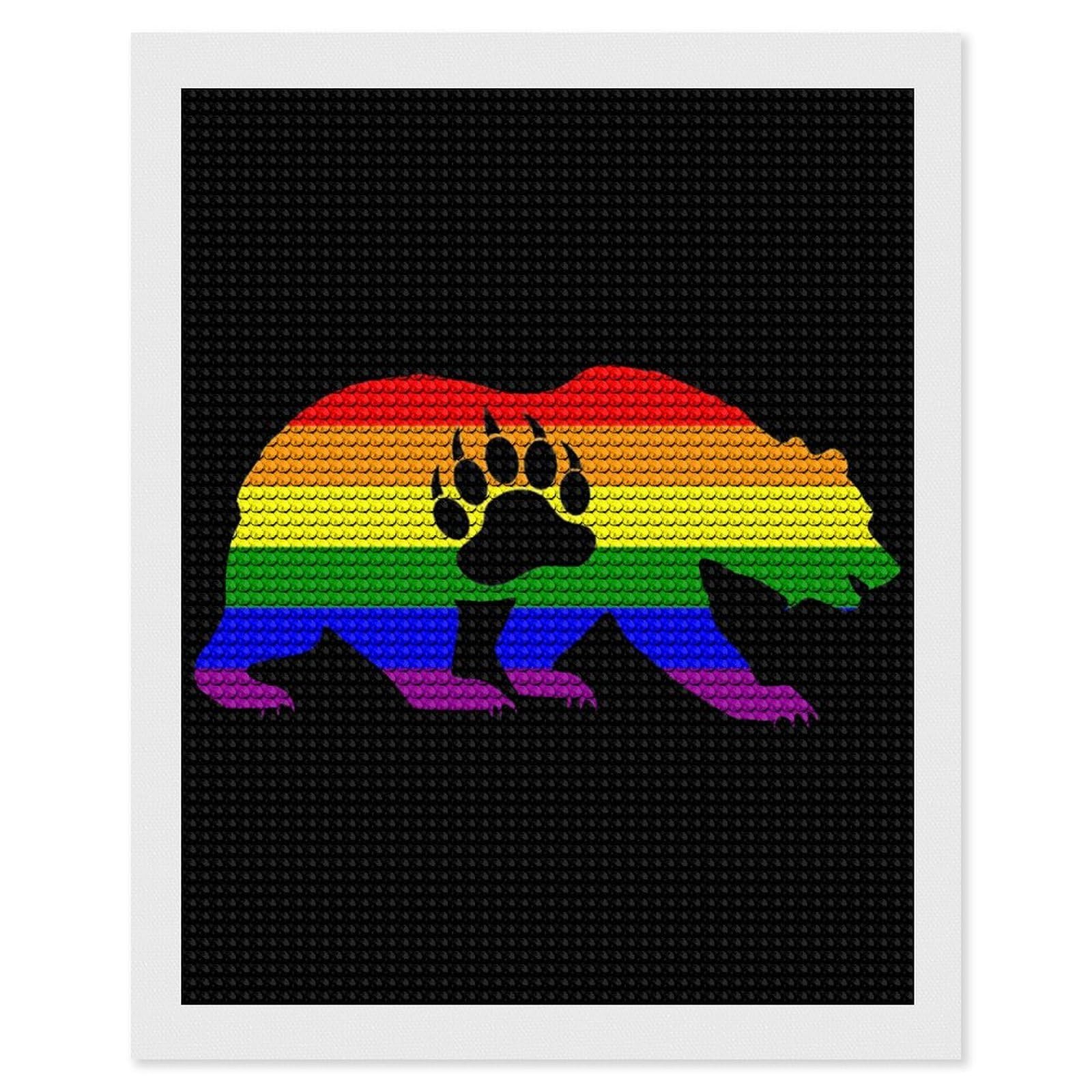 Nclqvjxzkhw Style Gay Bear Prides Lgbt Flag Bear Paw Diamond Art Painting For Adult Round Diamonds Pictures Arts Crafts Home Wall Decor 16"X20"