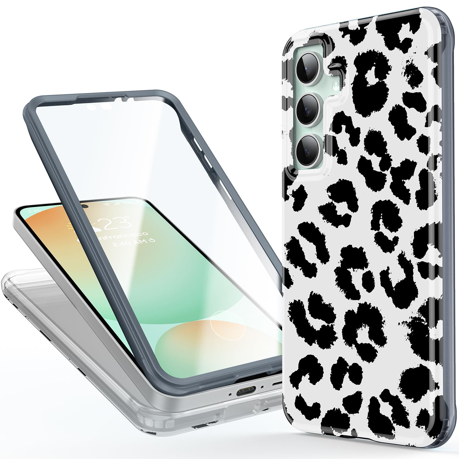 Esdot for Samsung Galaxy S24 FE Case with Built-in Screen Protector - Durable Hard PC Front Frame + Soft TPU Back Cover, Trendy Cute Designs for Women