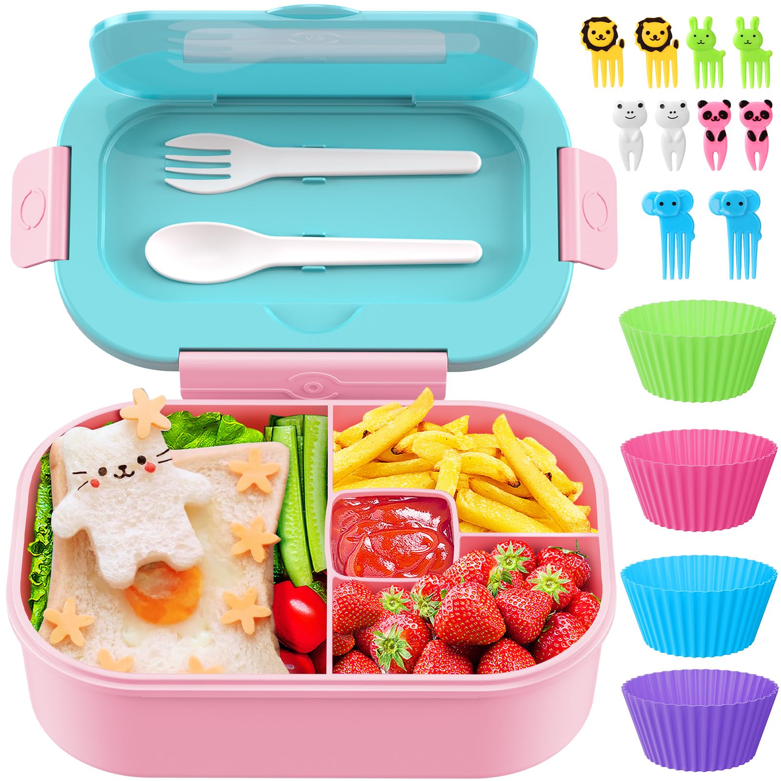 Lunch Box Kid Adult Bento Box, 4-Compartment Food Lunch Containers (Candy)