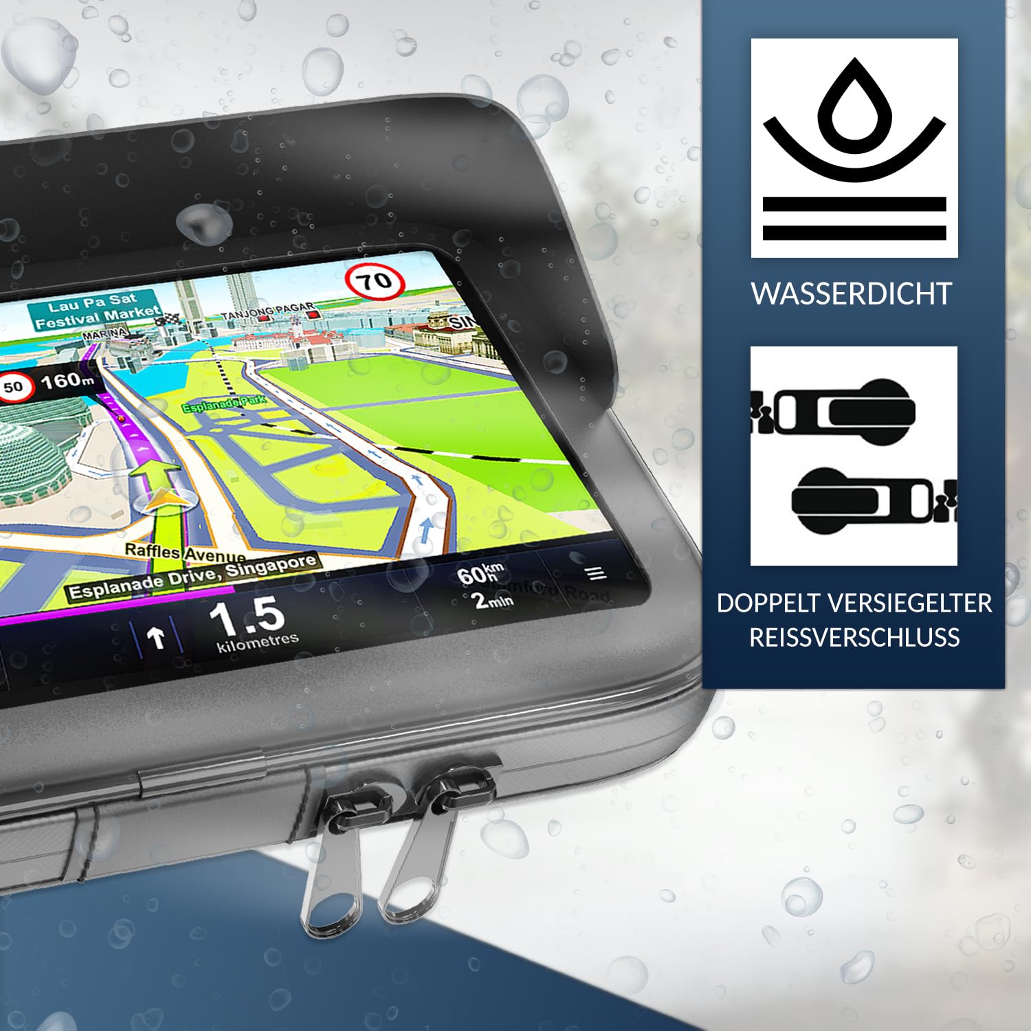 Motorrad handyhalterung wasserdicht mit Ladegerät 2.1A Schnellverbindung Handytasche mit Blendfreies Visier gültig für Smartphones bis 7,5" unzerbrechliche Lenkerhalterung