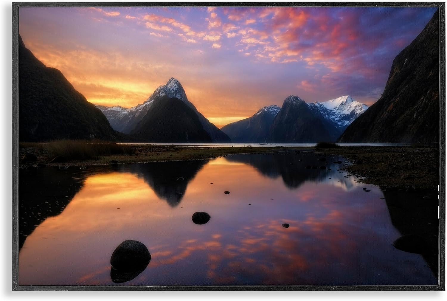 Milford Sound Sunset Framed Giclée Print (12 x 18 in)