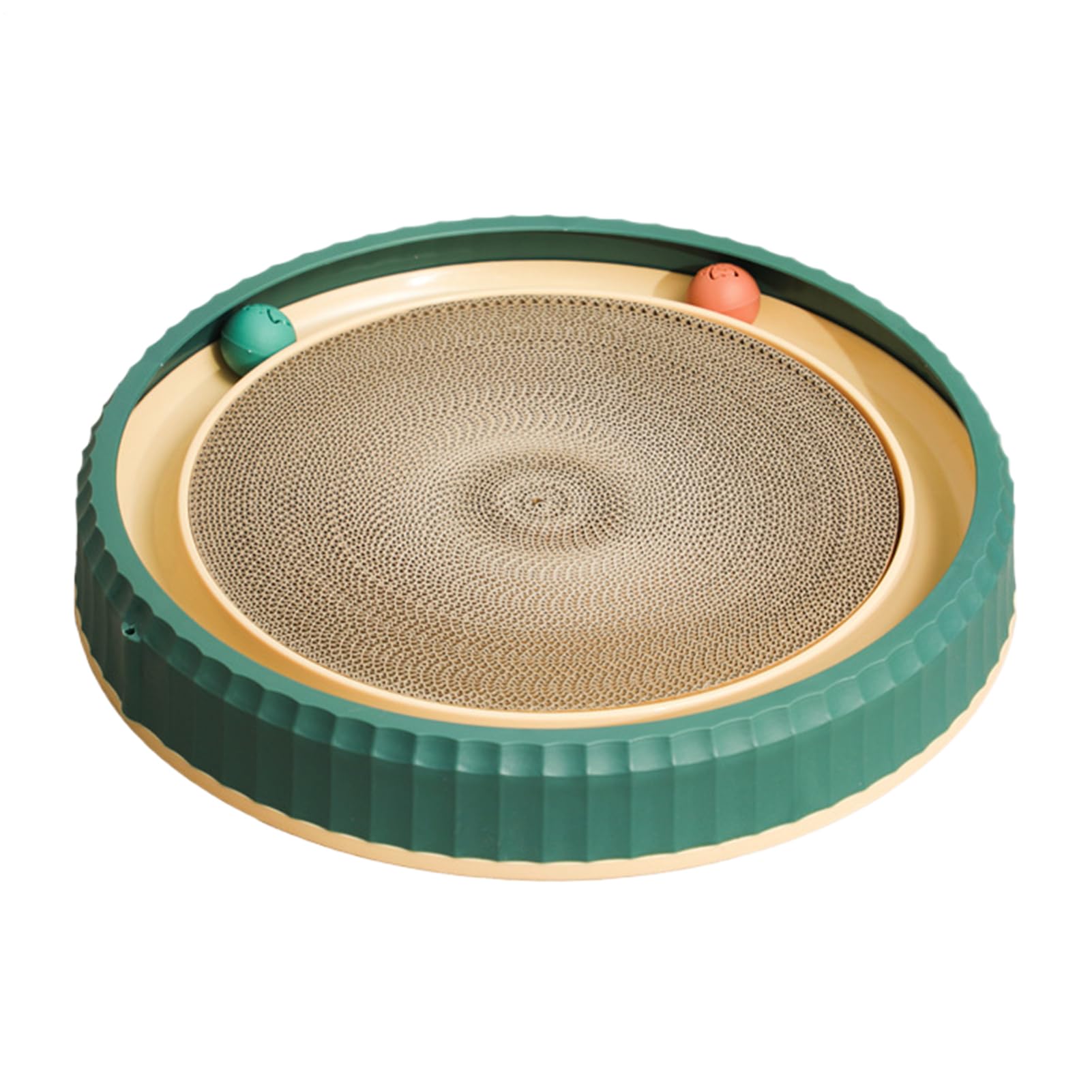 Planche à griffer pour chat plateau rond interactif avec 2 billes pour l'éveil du chaton