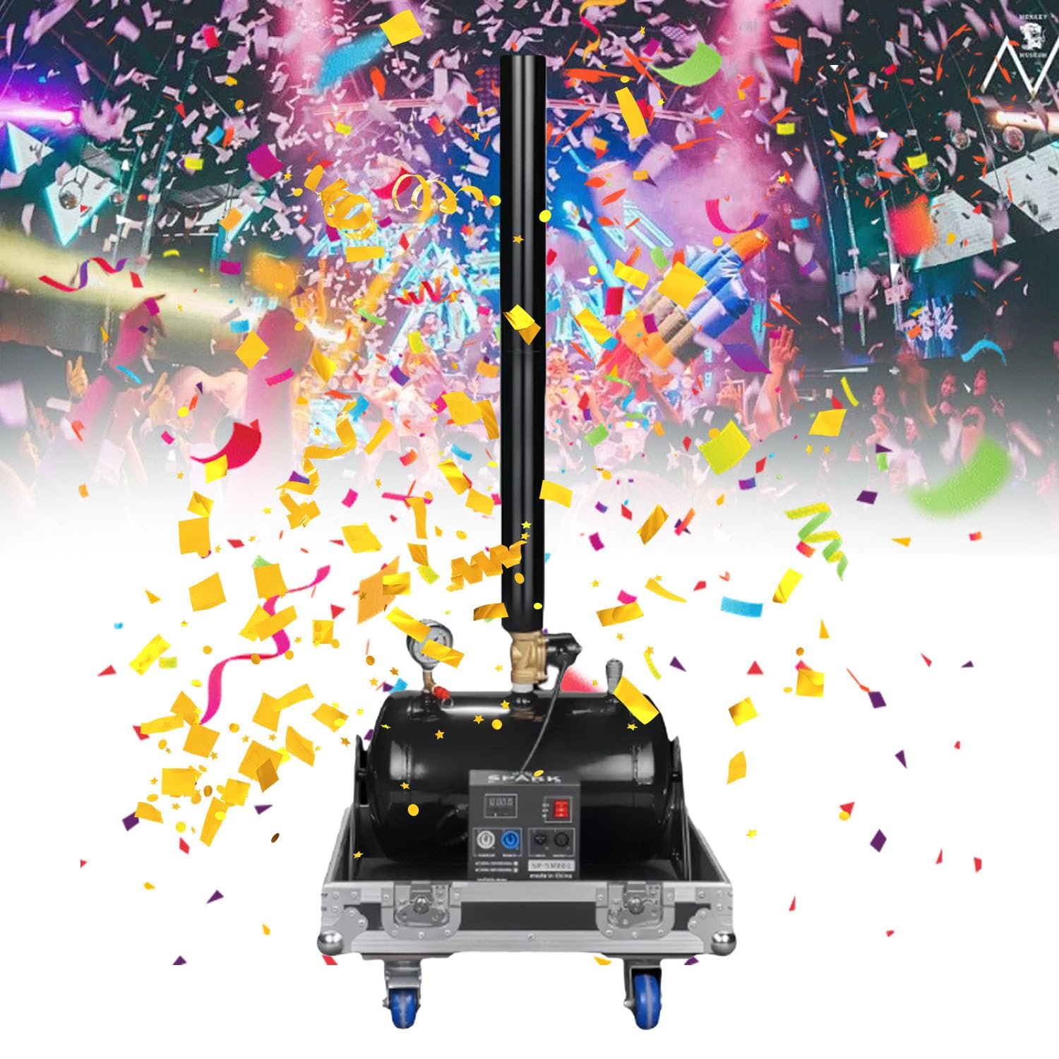Machine à confettis électrique - Canon à confettis de 180 W avec une hauteur de jet de 8 à 12 m, contrôle DMX512/manuel, idéale pour les mariages, les événements, les discothèques, les boîte