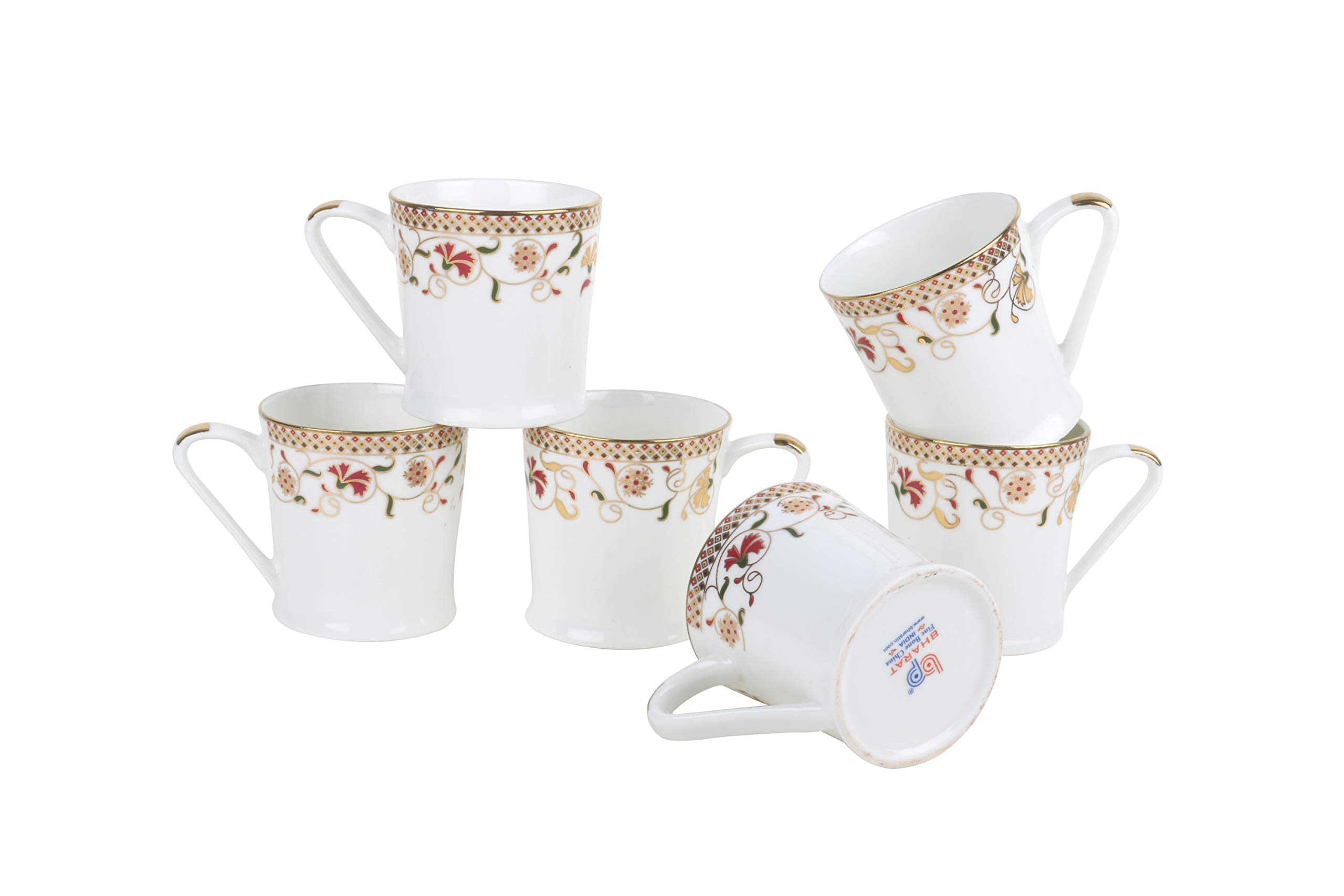 bp BHARAT Bone China Mug - 6-Pieces, Multicolour, 160Ml