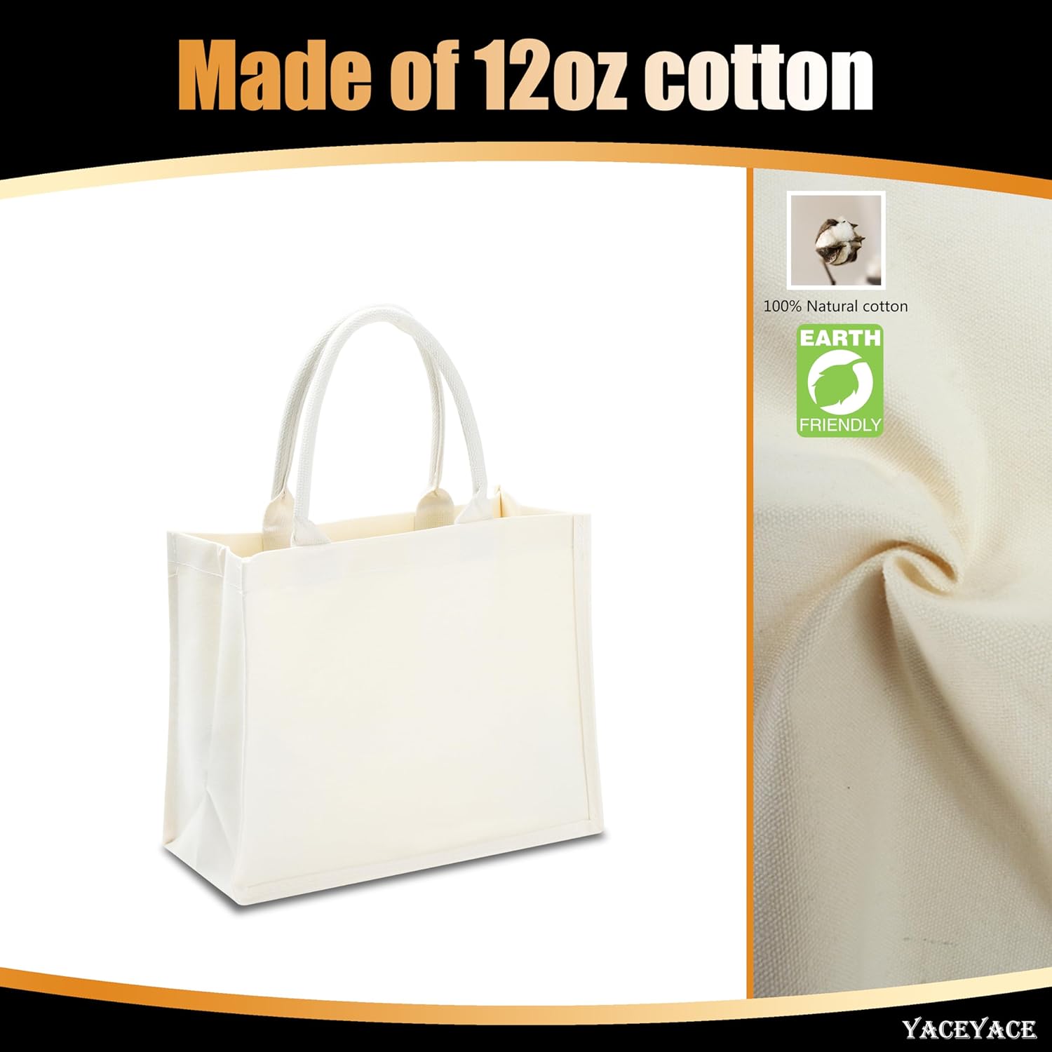 Canvas Tote Bags for Travel, Work & Beach - 14.5"x6"x10" Reusable Grocery Bags - Plain & DIY, Bulk Pack of 1 - Image 5