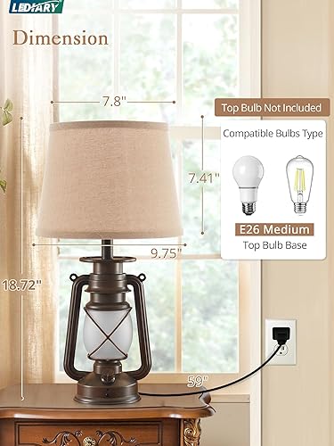 Miniatura 6 de LEDIARY Farol LED de 18.72 pulgadas controlado por soplado de llama parpadeante para dormitorio, juego de 2, lámparas de mesa auxiliares de bronce