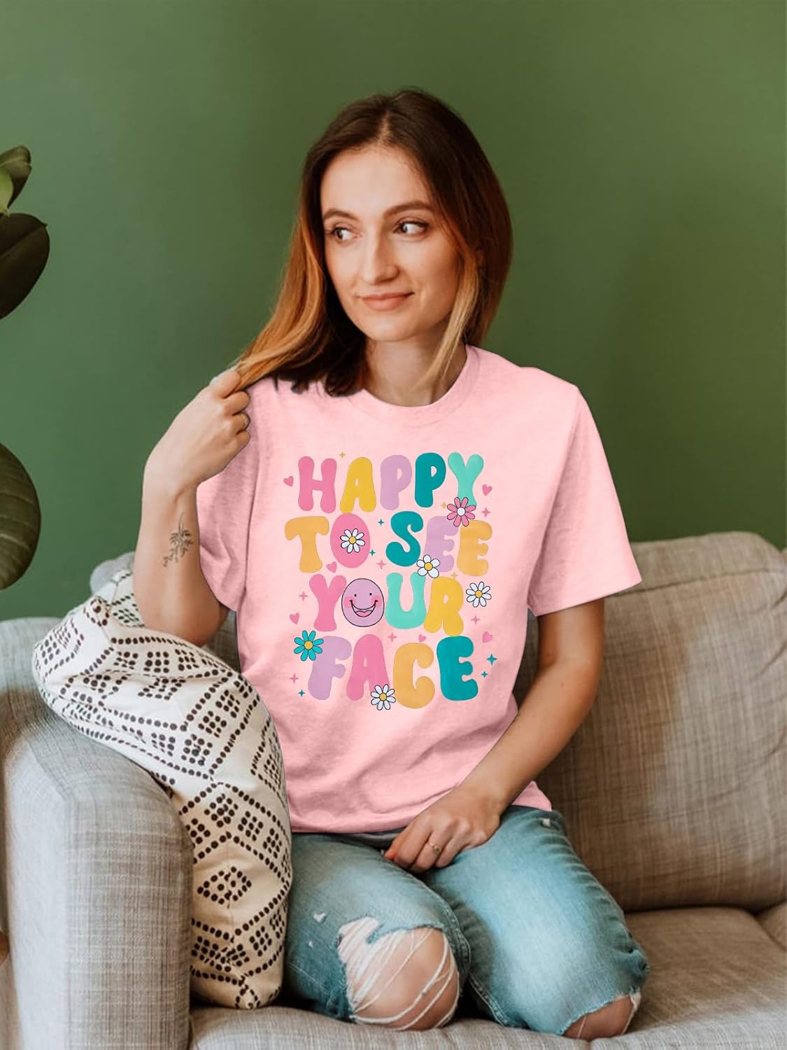 ALLTB First Day of School Shirt Happy to See Your Face Shirts Women Back to School T-Shirt Teacher Life Tee Tops - Image 4