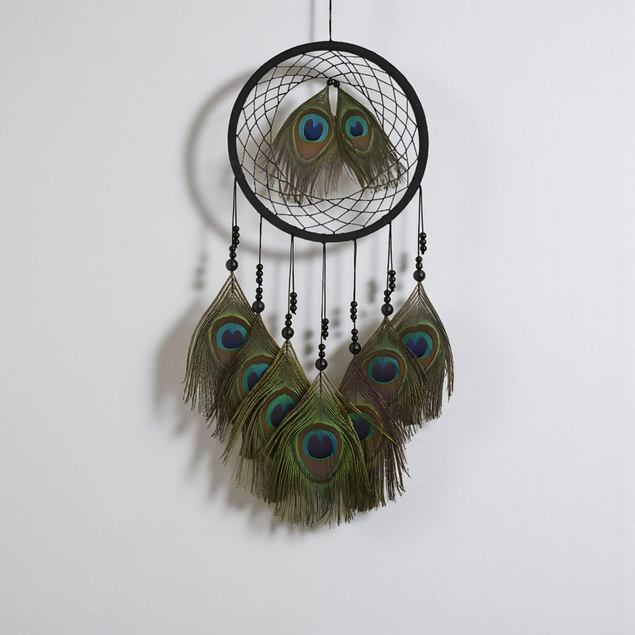 Peacock Feather Dream Catcher Wall Hanging for Good Dreams, Positive Energy || Decorative Showpiece, Wall Decor, Bedroom, Living Room Decor, Housewarming, Spiritual Items, Wall Vastu || Length - 45 Cm-image-39