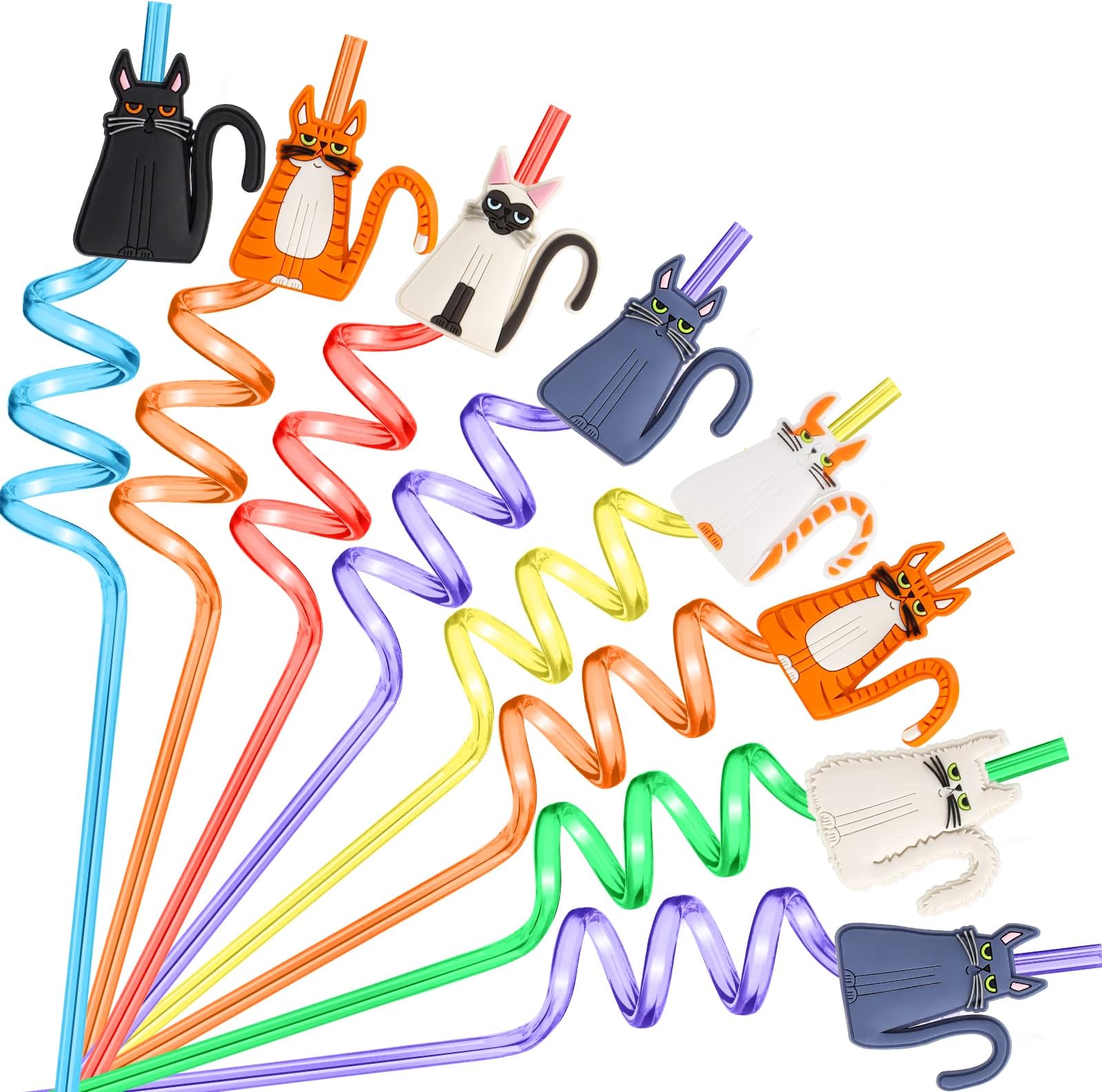Cat Party Supplies - 24 Reusable Plastic Straws & 2 Cleaning Brushes