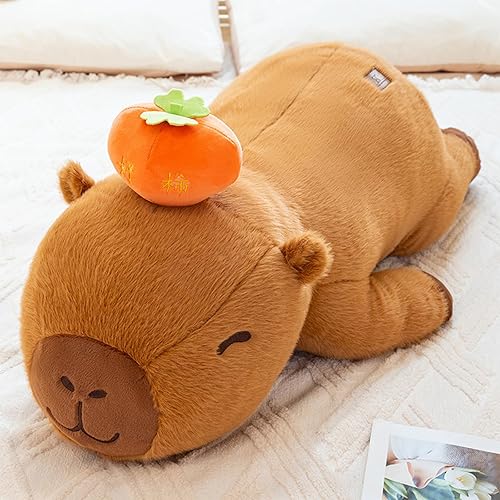 Miniatura 5 de PEACH CAT Cachimon Capybara - Peluche de 23.6 pulgadas de largo, bonito animal de peluche, regalos para niños, color marrón