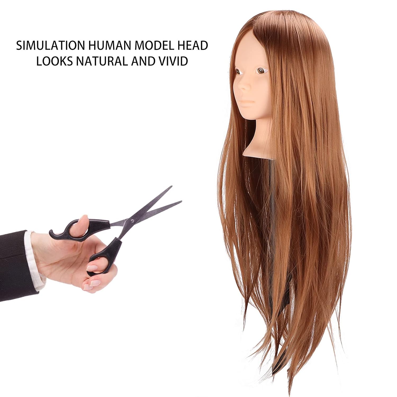 Hair Mannequin Head, Makeup Cosmetology Mannequin Head Doll Head for Hair Styling, Synthetic Fiber Wig Head for Practice Training Braiding Manikin Head, Hairdresser Gifts