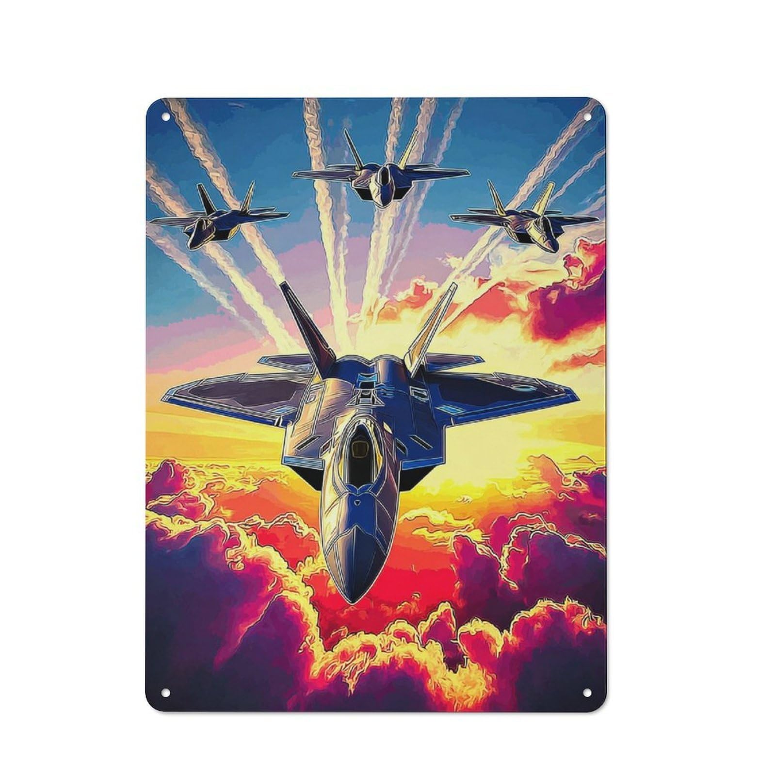 Decorative Tin Sign with Warbirds at Sunset Formation Design 40x30cm, Nostalgic Old Style Wall Plaque for Living Room, Hallway, Kitchen Or Cafe