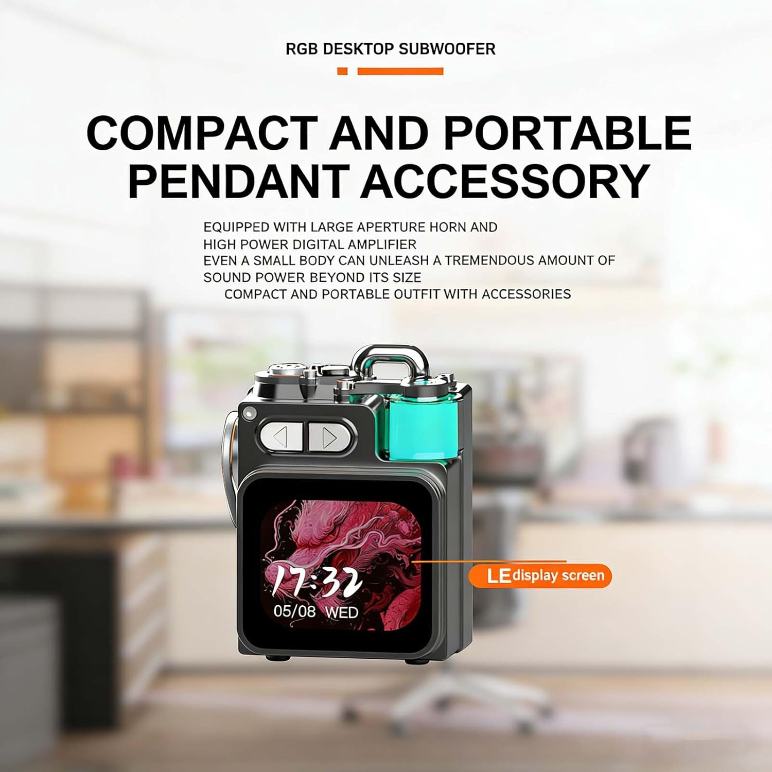 Smart Speakers - Wireless Bluetooth Speaker Mini, 2-Inch Screen RGB Subwoofer, Portable Small Bluetooth Speaker with Screen, Weather, Calendar for Home/Outdoor/Travel/Beach/Camping/Hiking (Black)