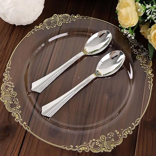 Miniatura 4 de Efavormart - Paquete de 125 cucharas de plástico plateadas resistentes de 7 pulgadas cubiertos desechables