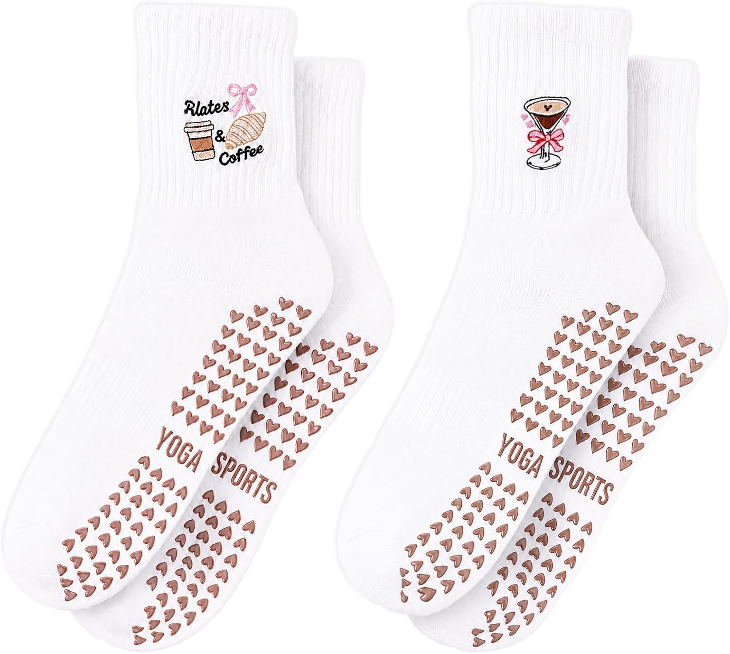 Cute Pilates Socks with Grips for Women, Non Slip Yoga Socks with Heart, Bow, Ideal for Ballet Barre, Dance & Fitness
