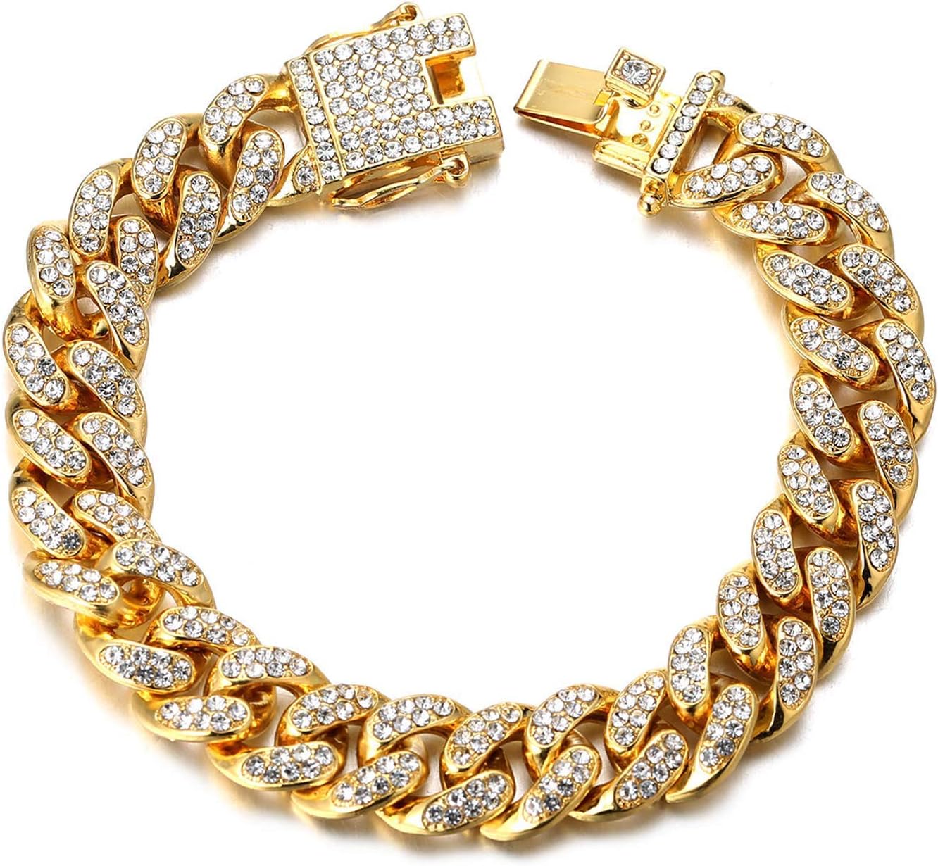 Halukakah Men's Diamond Watch - ECLIPSE - Full Diamonds Handset,18k Real Gold/Platinum White Gold Plated Iced Out,Wristband 8.7"(22cm),Cuban Link Chain 8"+18" Necklace Bracelet Optional,Comes with Giftbox