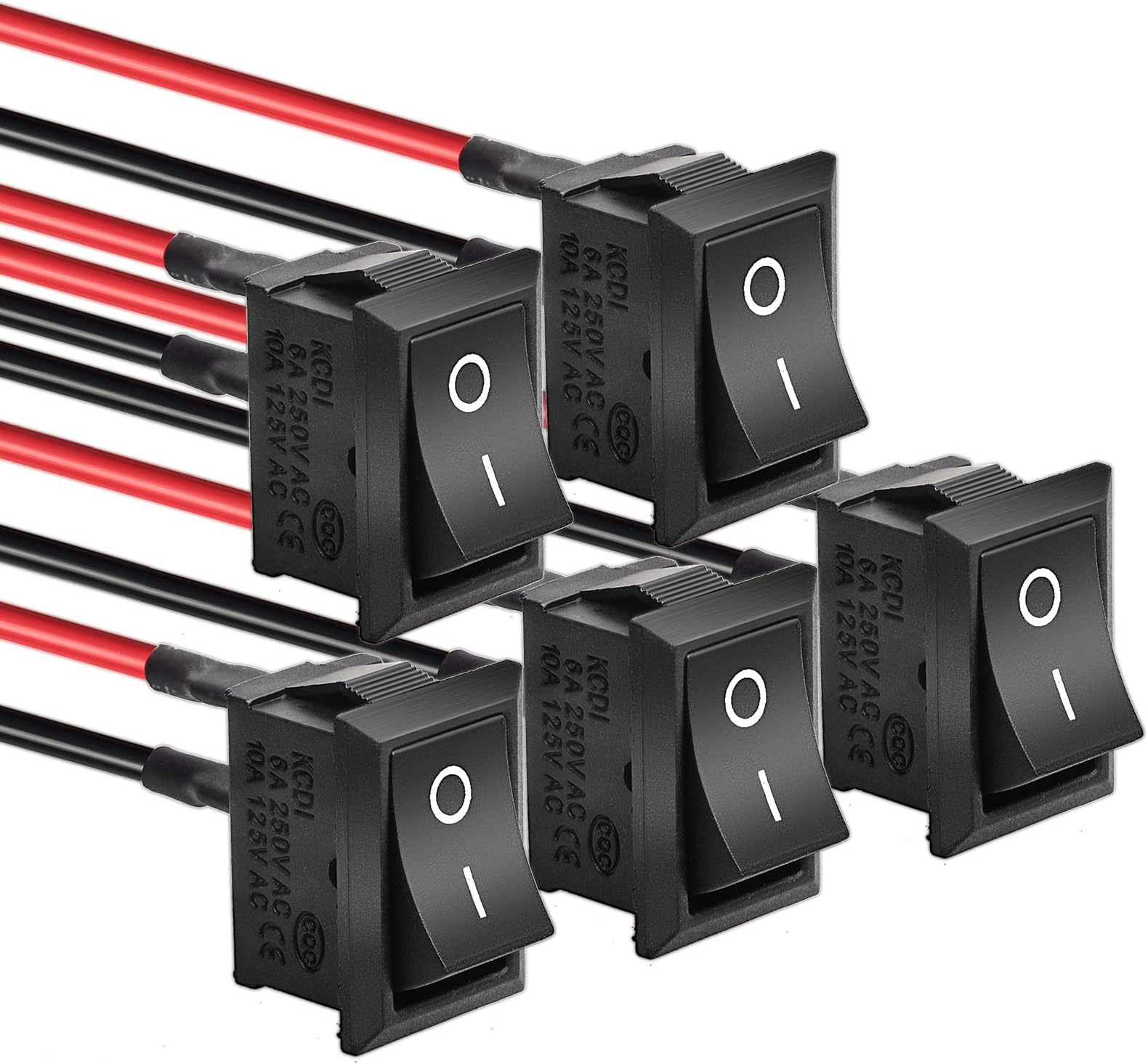 QTEATAKKCD1-01 On/Off Pre-Wired 2 Pin Position Snap 10A/125V, 6A/250V Boat Rocker Switch-5Pack