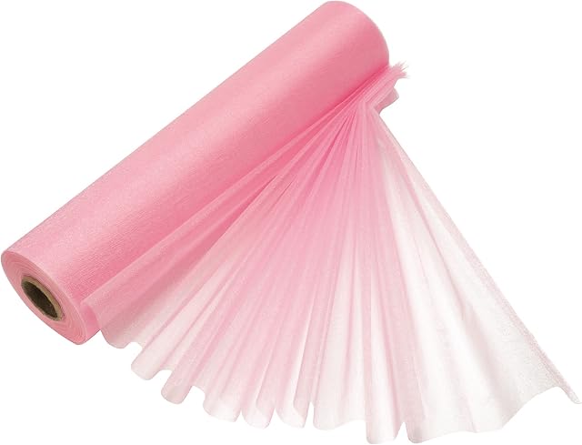 Trimming Shop Organza Roll Snow Sheer Glitter Fabric 25m x 29cm for Wedding Venue, Chair Bow Sash, Table Runner, Christmas Event, Party Decoration, DIY Craft Projects, Baby Pink
