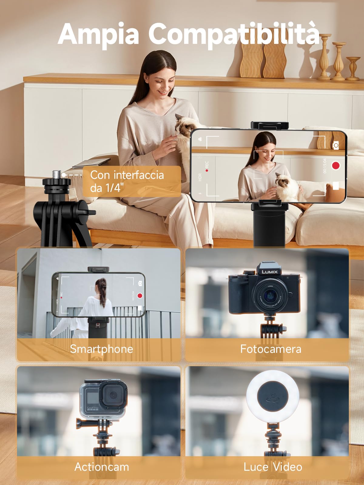 Treppiede con Tracciamento Automatico, Rollei Auto Tracking Tripod Selfie Stick 163 cm Rotante 360 per Smartphone con Luce e Telecomando per Tiktok Vlog, Treppiede-Smartphone-Bastone-Selfie-Stick