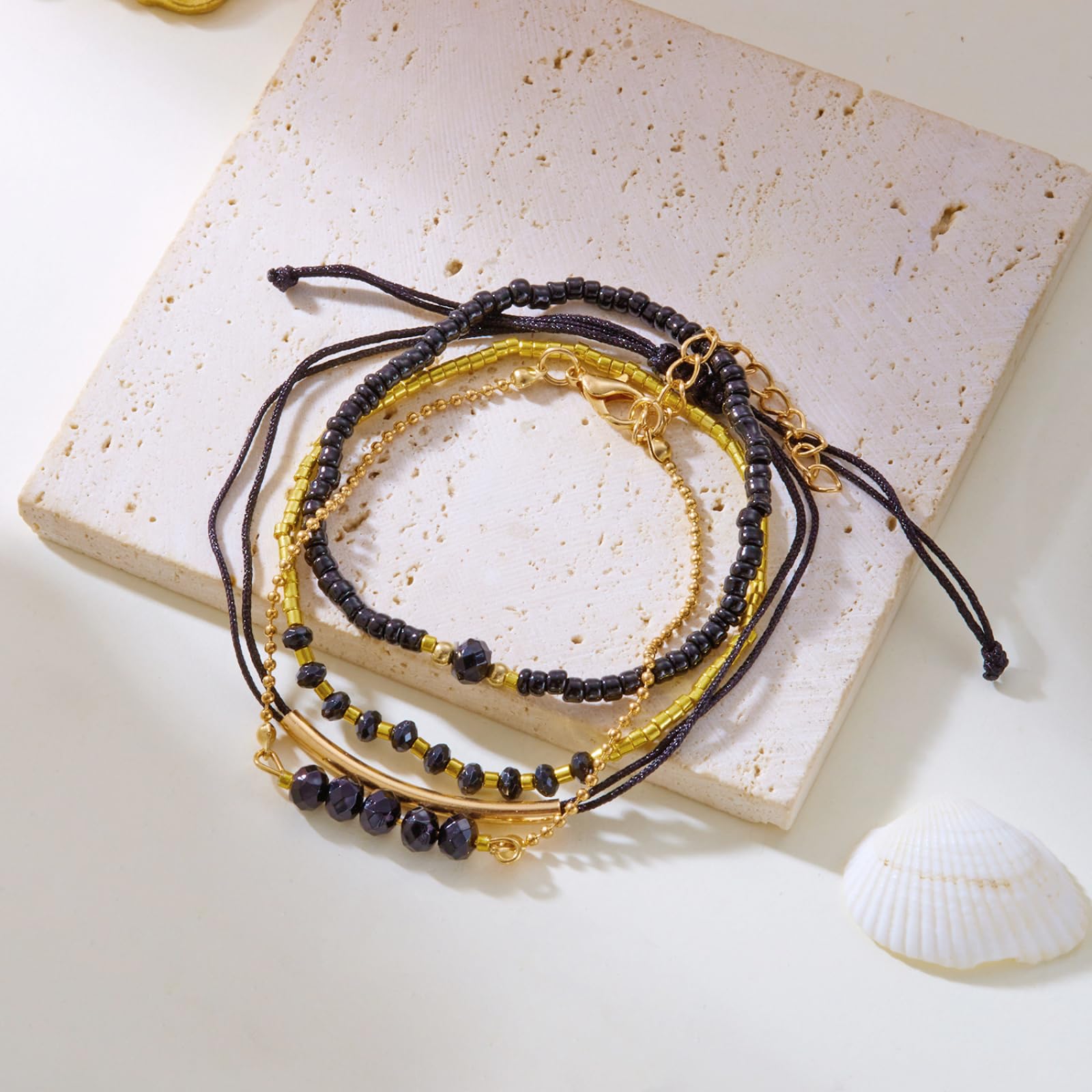 Boemia Perla Riso Perline Bracciali Set Per Le Donne Multi-Layer Stacked Link Catena Del Braccialetto Del Partito Gi
