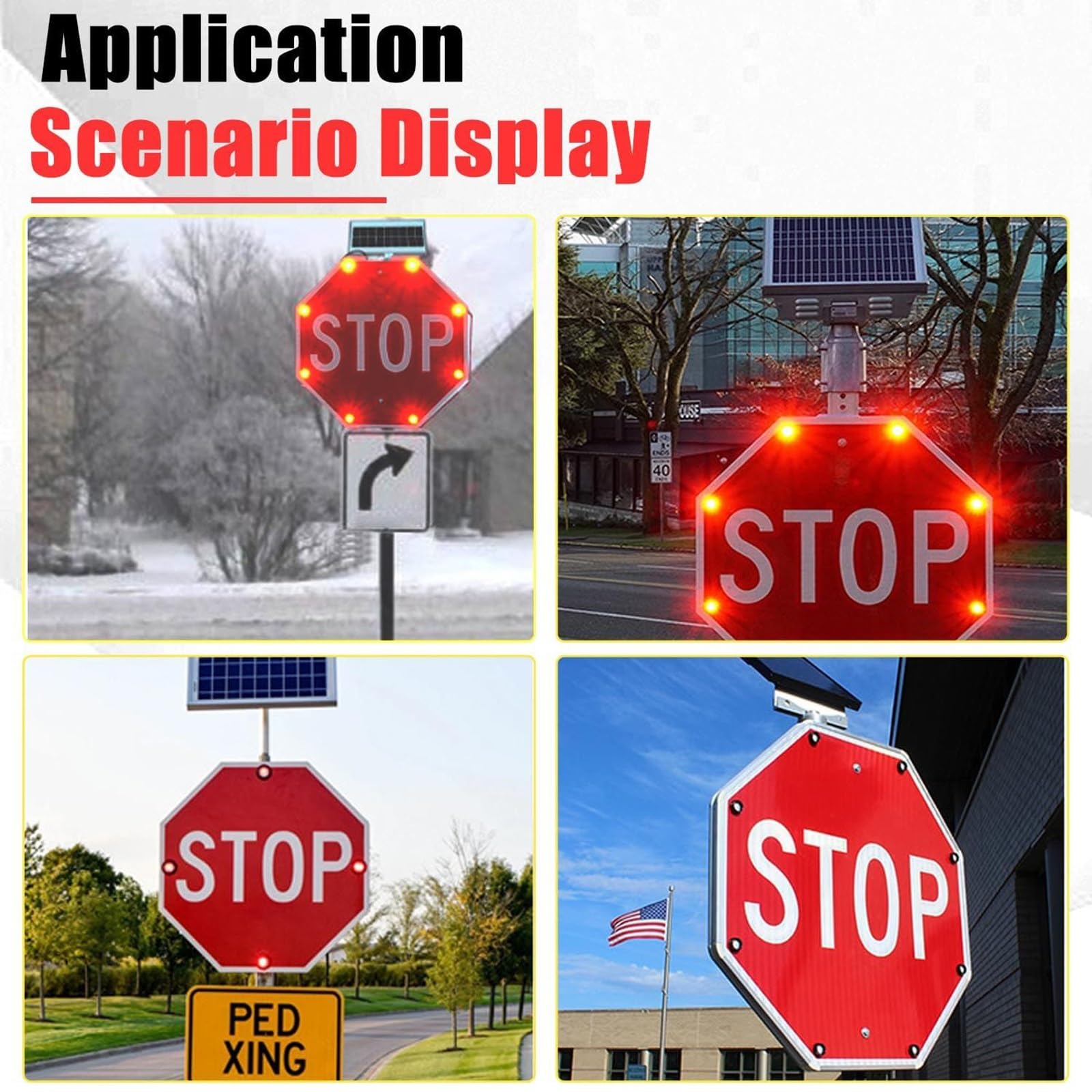 Señales De Stop Con Paneles Solares Reflectantes, Señales De Alto Solares, Visibilidad: >800 Metros, Control Inteligente Del Sensor De Luz, Protección UV E Impermeable(60 * 60cm/24in)