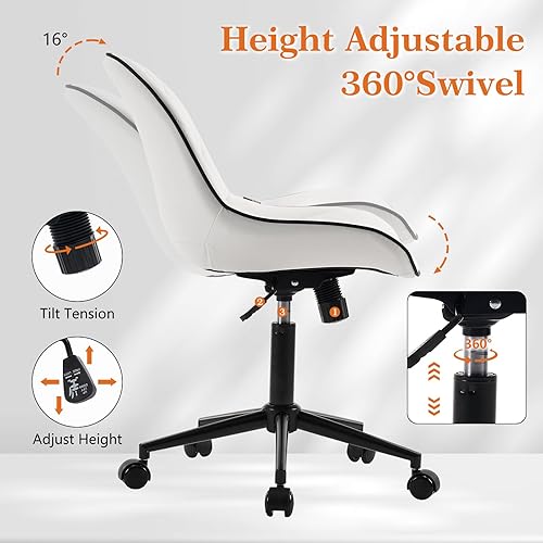 Miniatura 4 de Rowill Silla de oficina moderna, silla de escritorio ergonómica de cuero giratoria con respaldo curvo, altura ajustable con ruedas, perfecta para