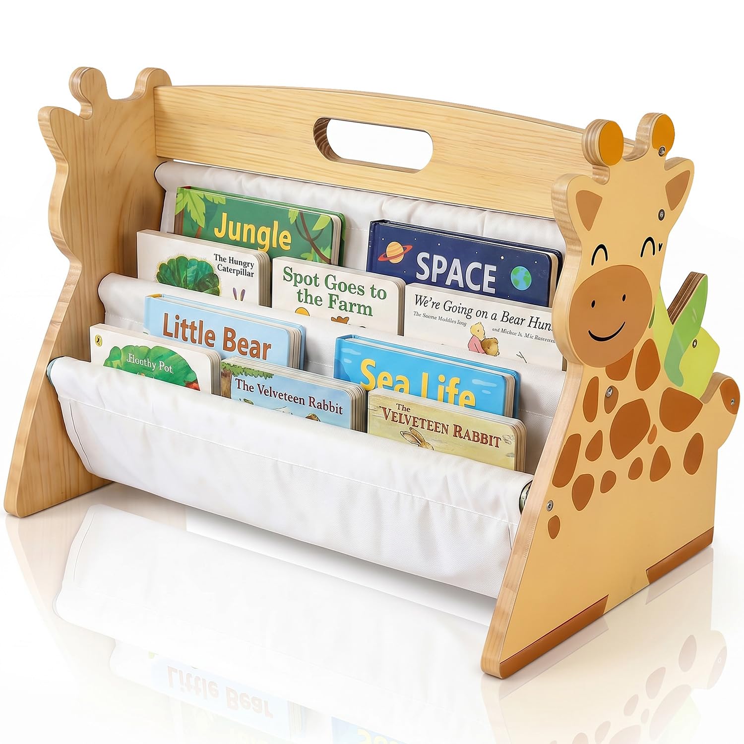 Xtrillogen Wooden Kids Bookshelf Giraffe,Double Sided Kids Bookcase,Small Montessori Bookshelf,Portable Childrens Bookcase/Children Shelves,Baby Book Shelf Storage for Nursery,Bedroom,Playroom