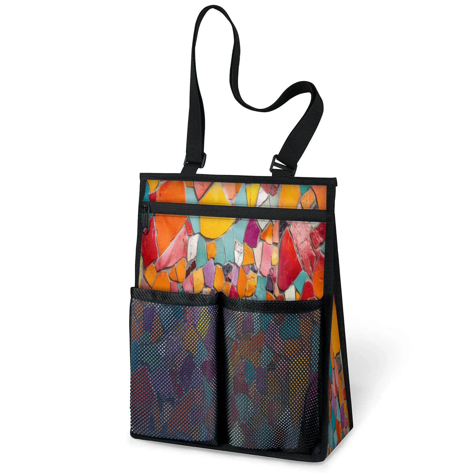 Ourtheme Colorful Mosaic Tiles Portable Shower Bag for Travel Gym Camp Beach Tote Shower Caddy Bags Hanging Toiletry