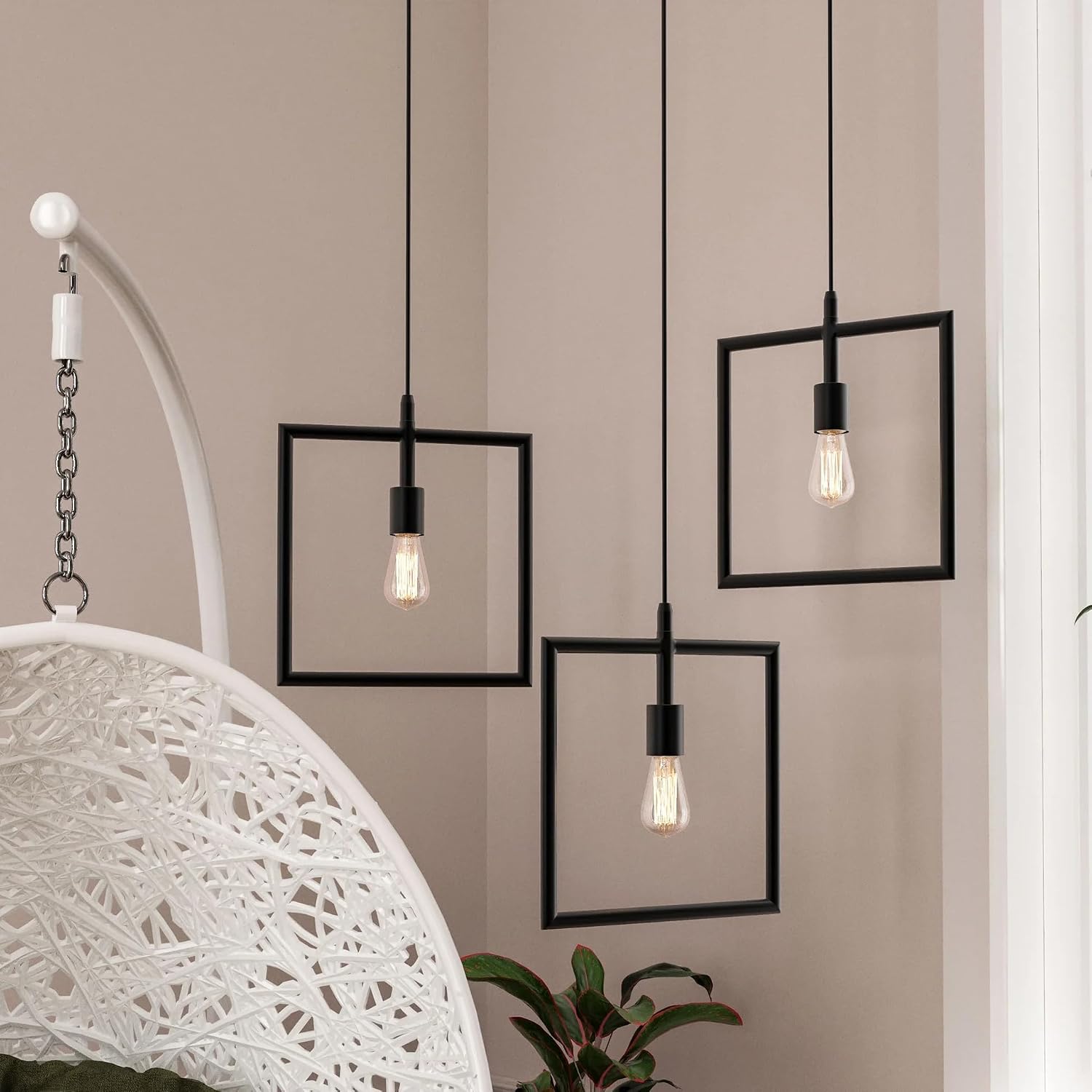 LEDMyplace Square Matte Black Pendant Light, Chandelier Lighting Fixtures, Decorative Hanging Pendant for Home, Bedroom, Living Room, Hallway, Farmhouse, E26 Base, (Bulb Not Included)