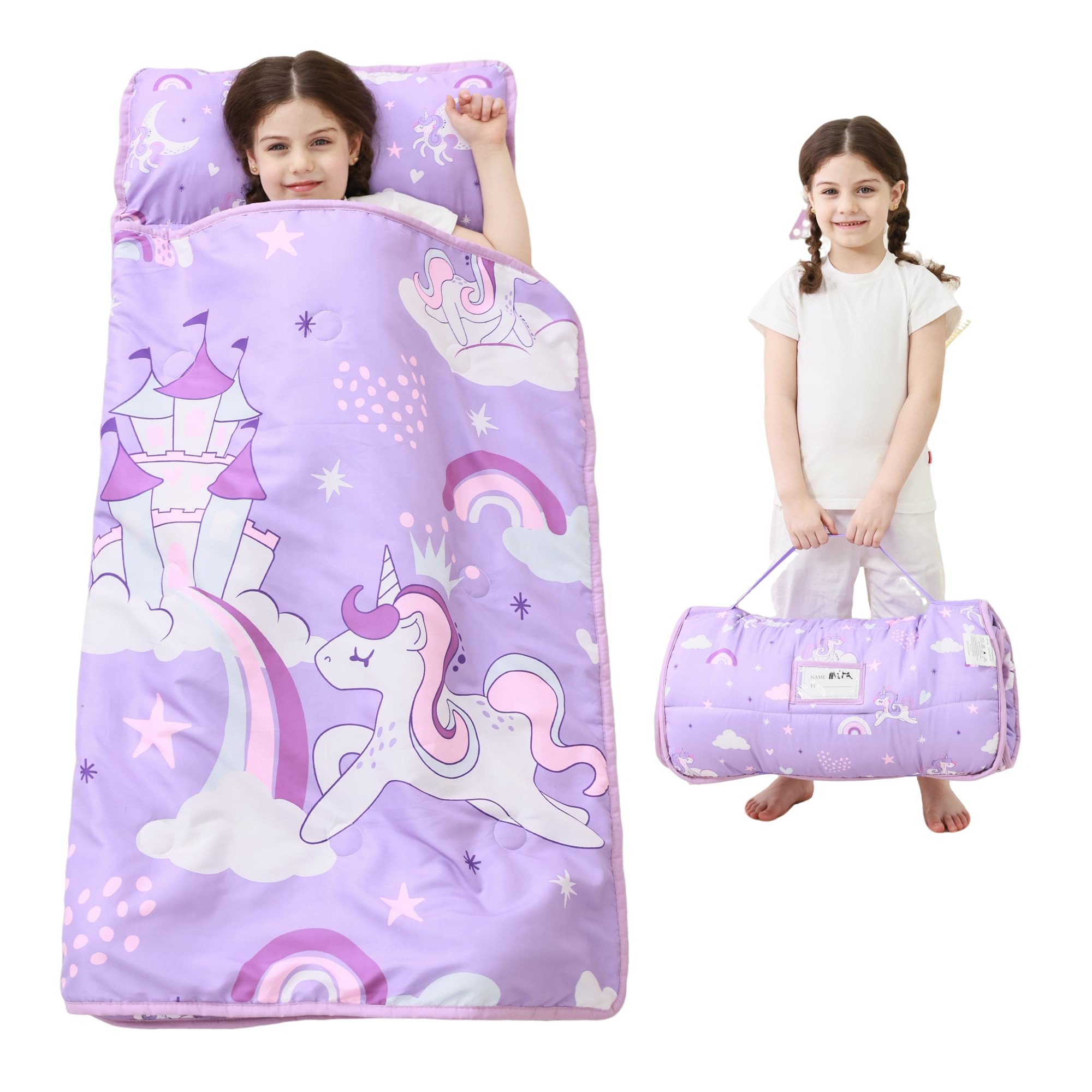 Lasoftan Toddler Nap Mat with Pillow and Blanket, Extra Large Rolled Napping Mats,Slumber Bags for Boys Girls,Kids Sleeping Bag for Daycare, Preschool Travel Camping