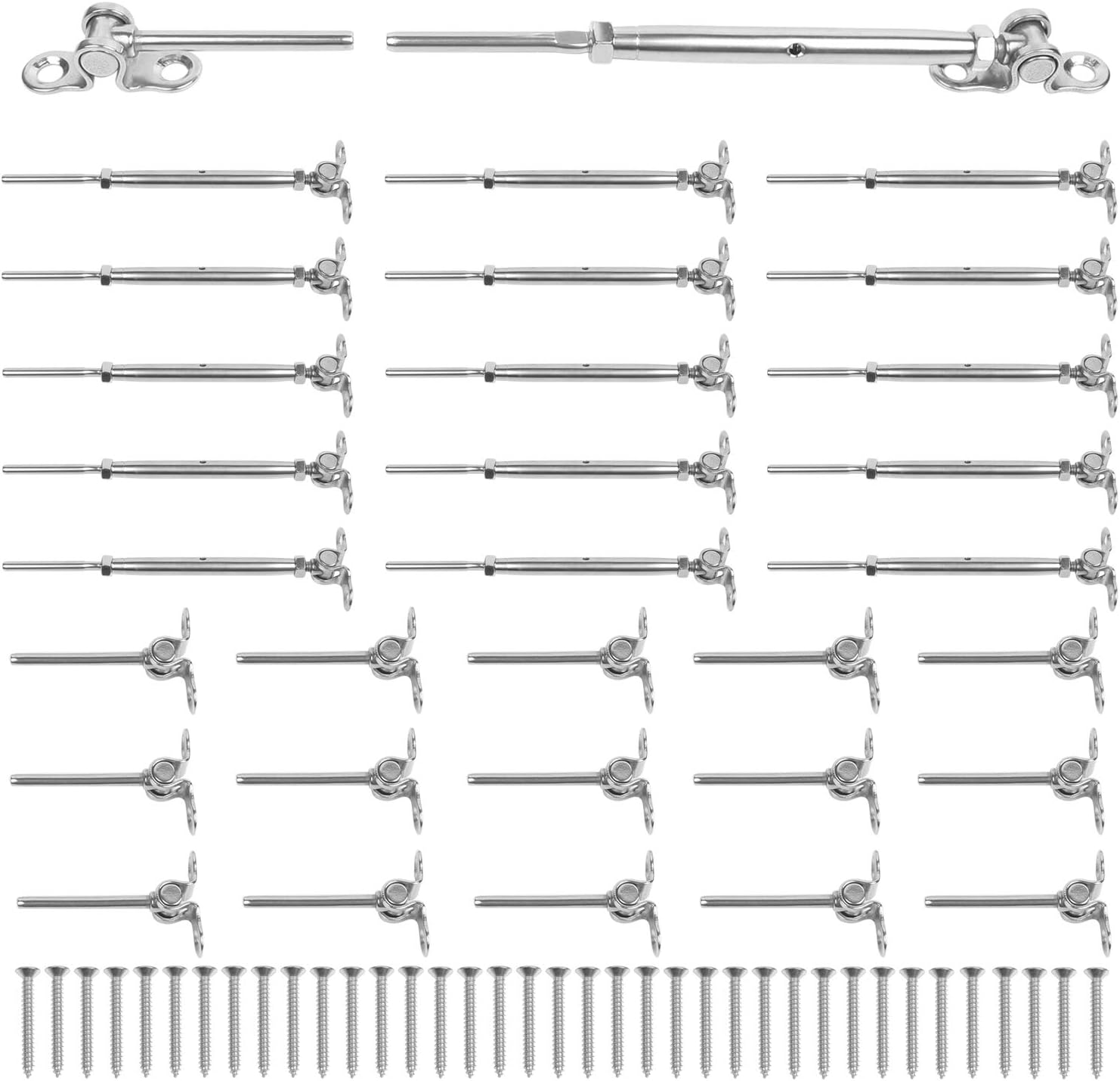 BLIKA 15 Pairs 1/8" Cable Railing Kit Swage Toggle Turnbuckle Hardware, Adjustable Angle T316 Stainless Steel Cable Railing Kits for 2"x2", 4"x4" Wood Posts, Deck Cable Railing Kits for Stairs, BL025