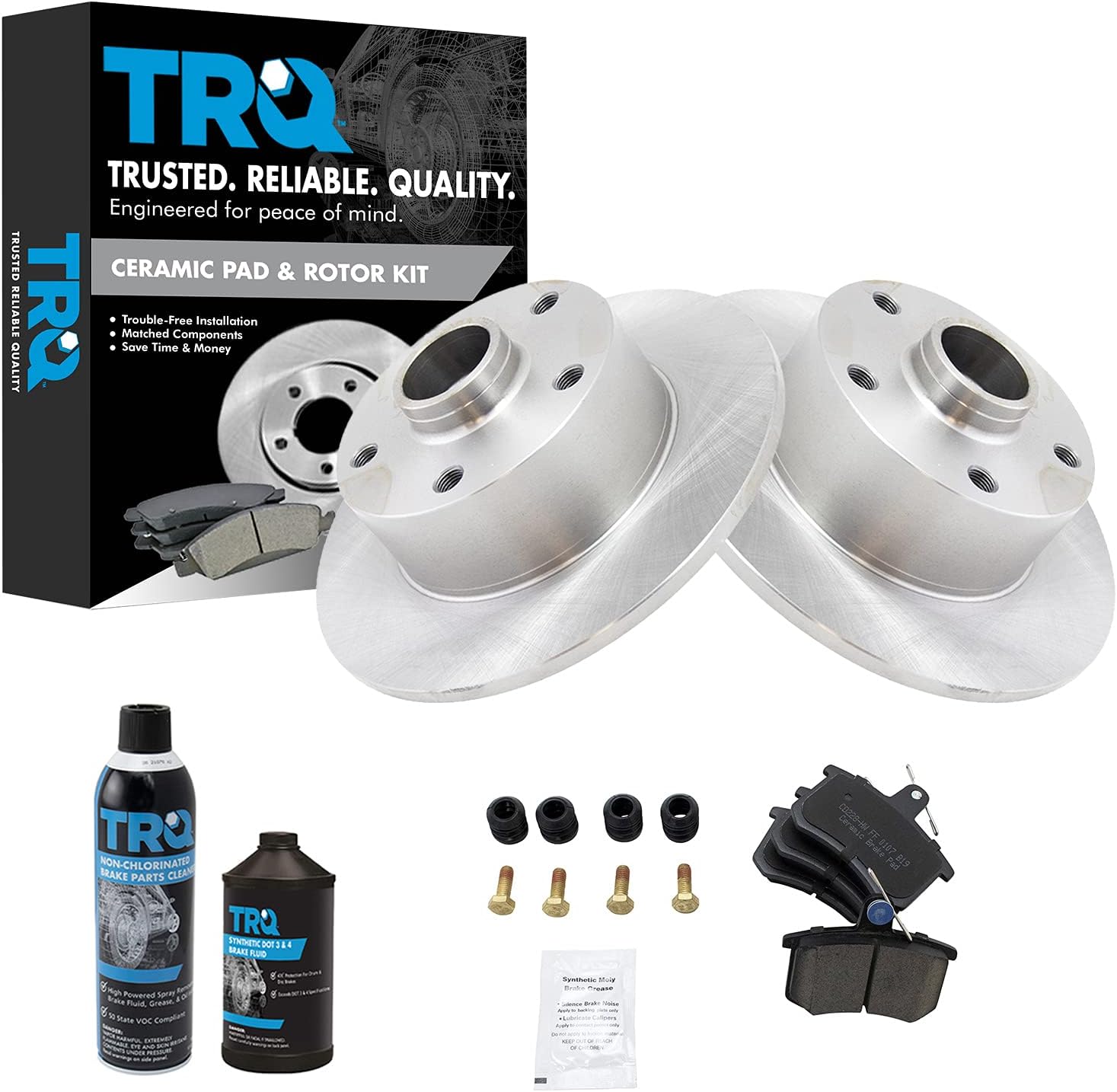 TRQ Rear Brake Pad & Rotor Kit Brake Chemical Kit Brake Pads Brake Rotor Ceramic Compatible with 1996-1997 Audi A4
