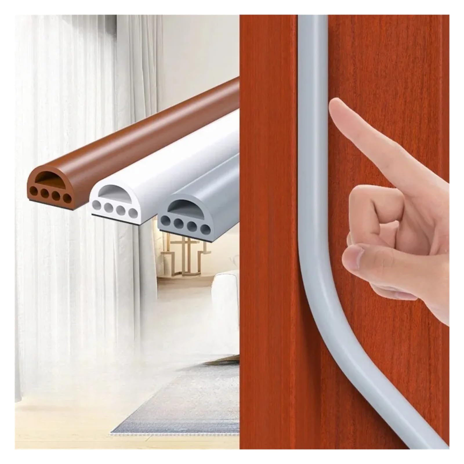 Striscia fonoassorbente autoadesiva in silicone for porte e finestre da 6 m, isolamento for porte e finestre, striscia anticollisione e antivento(9x6mm brown)