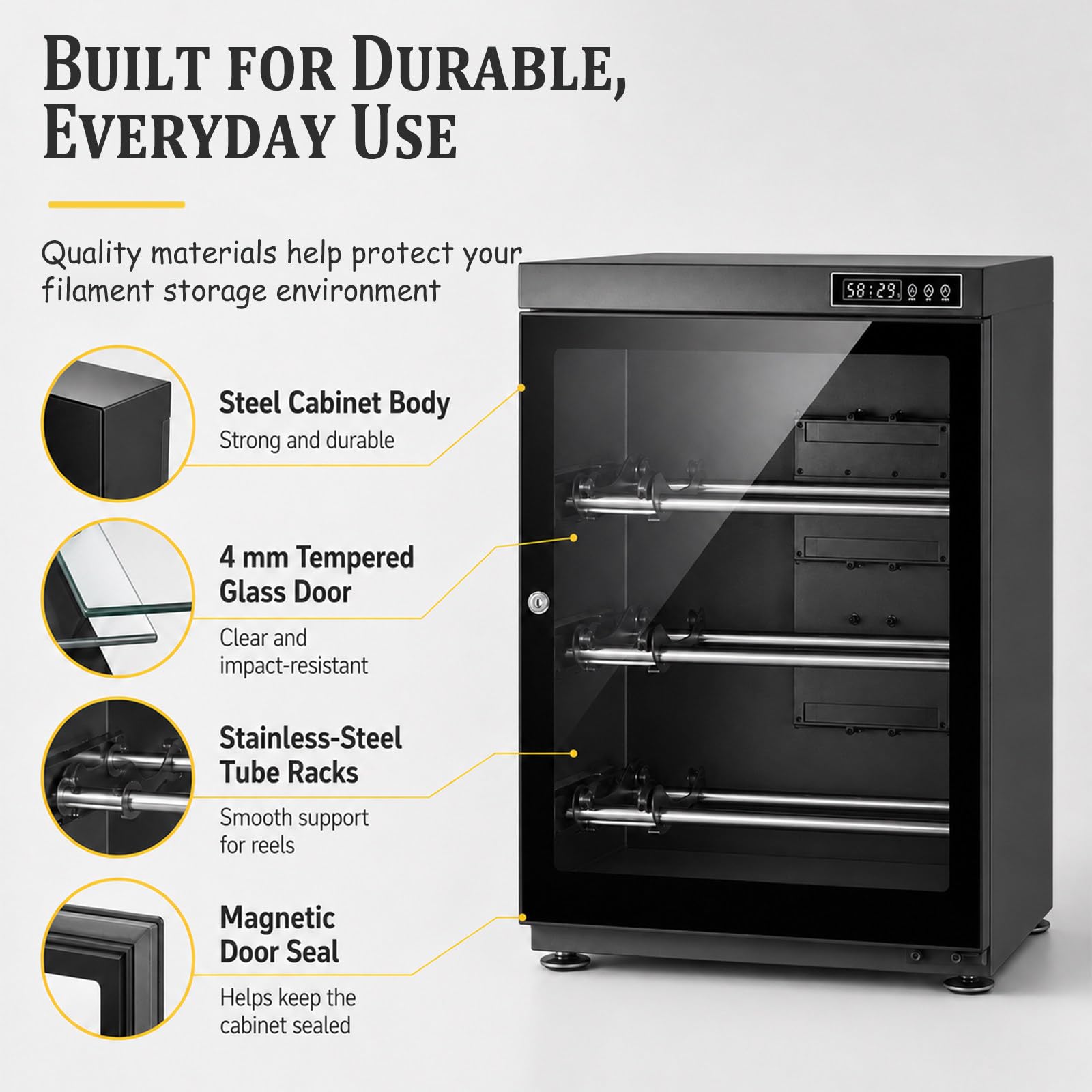 21-Spulen 3D-Drucker Filament-Trocknungsbox mit Intelligenter Feuchtigkeitskontrolle (RH15%-RH60%), Versiegelter Dehydrator für PLA, ABS, PETG, TPU, für Zuhause und Studio
