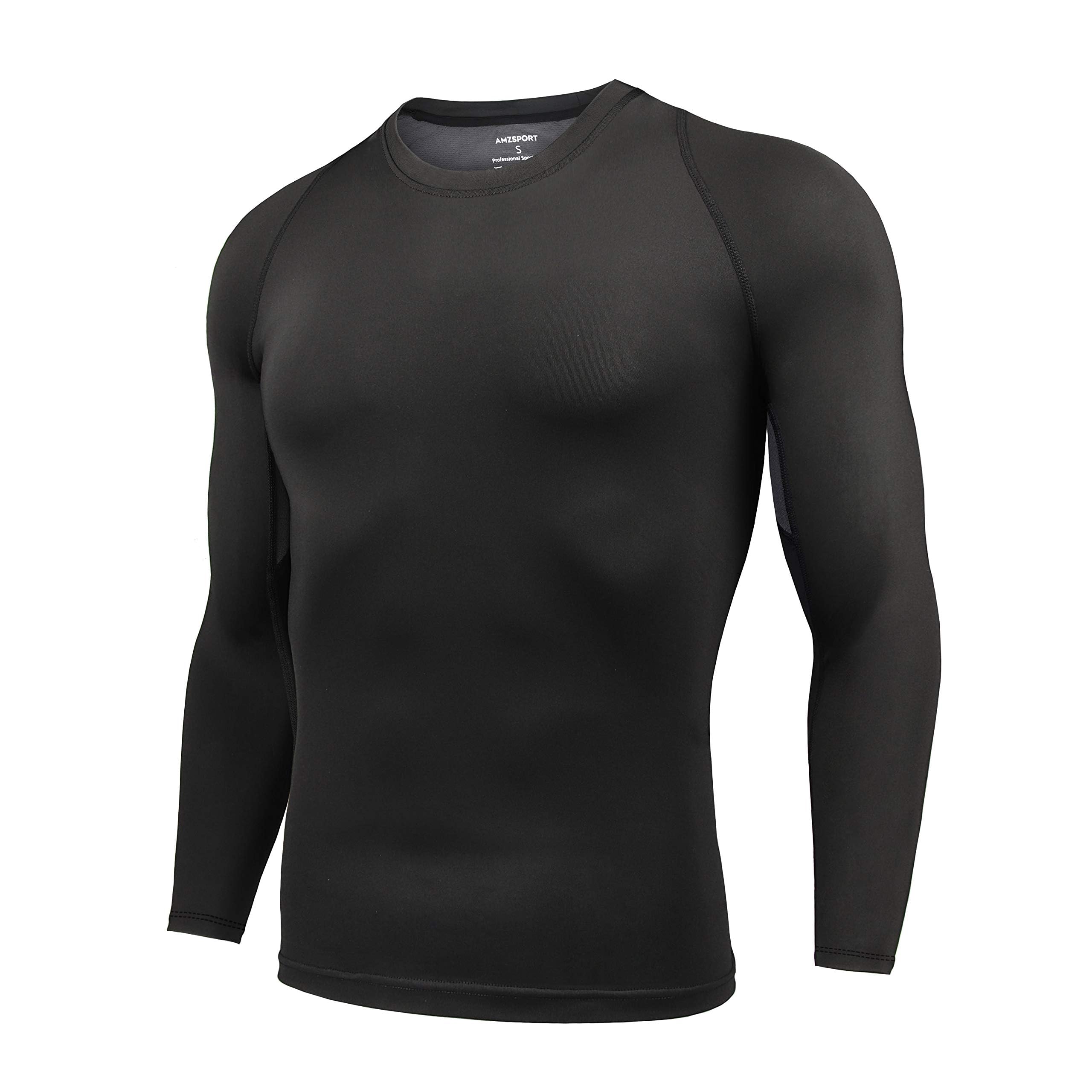 AMZSPORT Camicia a Compressione da Uomo, Maglietta a Maniche Lunghe Cool Dry Layer Fitness Top