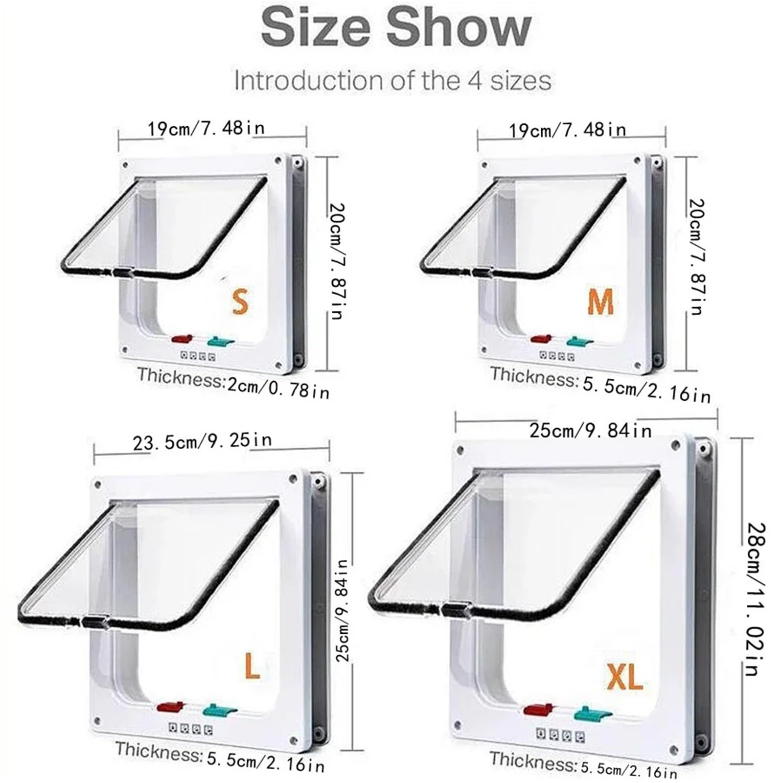 Katzenklappe Hundetür mit 4-Wege-Sicherheitsschloss for Katzen, Kätzchen, ABS-Kunststoff, kleines Haustiertor-Set, Hundetüren für Tür(Black,M-20x19x5.5cm)