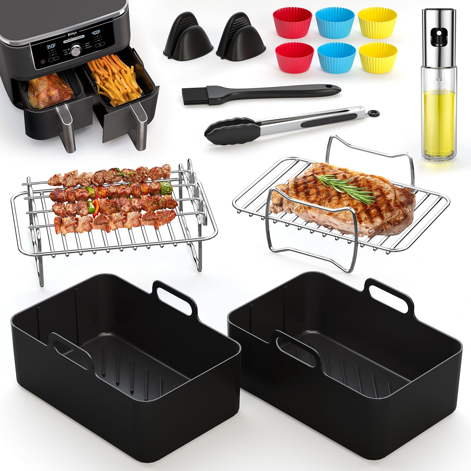 ROMANVIC Ninja Heißluftfritteuse Zubehör,Ninja Airfryer Zubehör für Ninja Foodi Max Dual Zone AF400EU AF300EU 7.6L-9.5L Und anderen Dual Zone Air Fryer, BPA-frei, Air Fryer Accessories