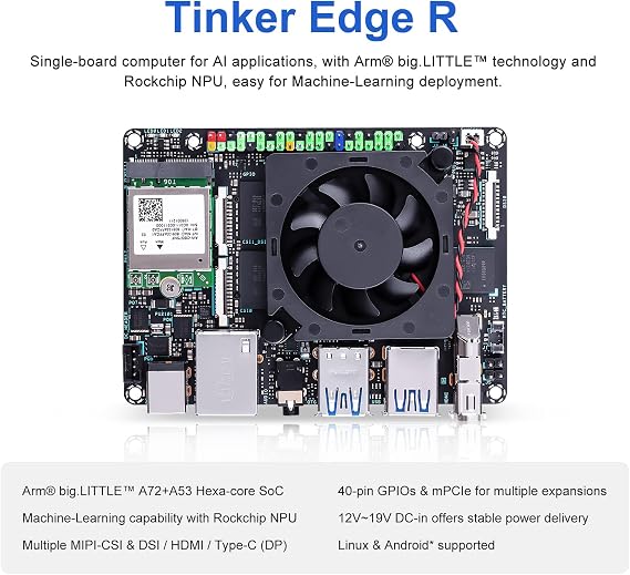 Tinker Edge R RK3399Pro Single Board Computer with Edge TPU AI Accelerator and Dual Camera Interface Onboard 2GB RAM 1GB NPU RAM 16GB eMMC Storage for Edge Computing Support Tensorflow Lite/Caffe