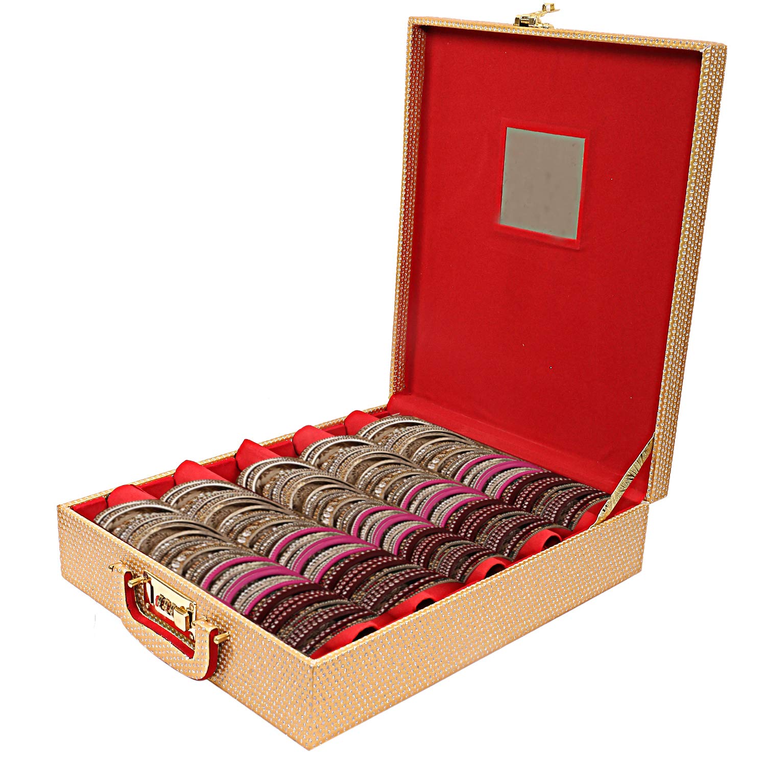 Kuber Industries Wooden Five Rod Bangle Storage Box (Gold),CTKTLUG855