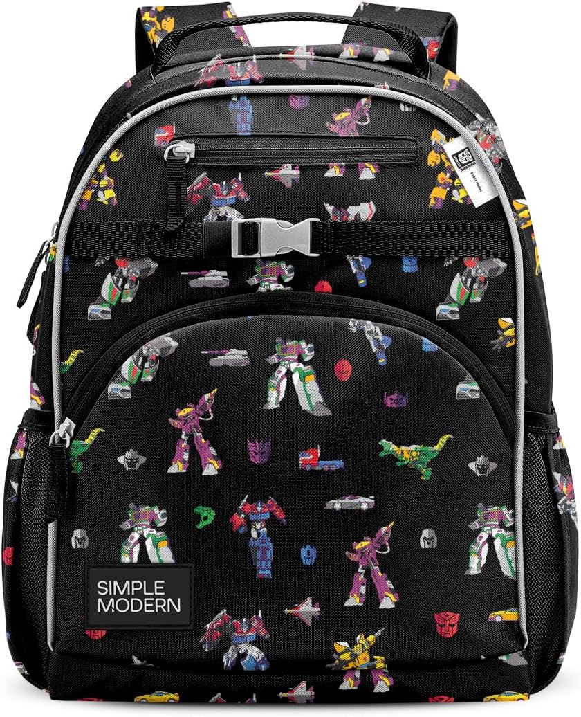 Mochila para niños Simple Modern Transformers para la escuela, niñas, niños | 12L | Bolsa de libros Fletcher Transformers, mochila escolar para niños pequeños, preescolar, jardín de infantes | Se adapta a la fiambrera, linda | Mediana