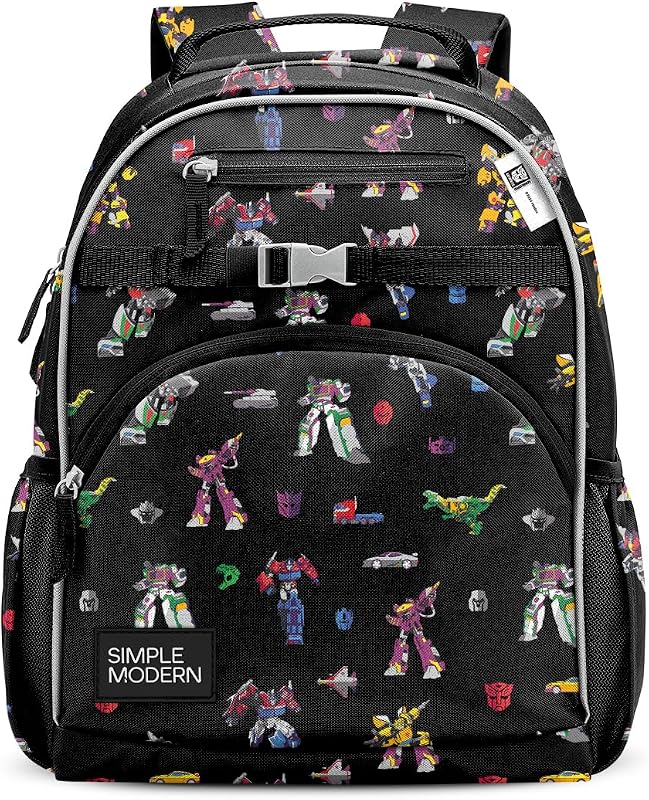 Mochila para niños Simple Modern Transformers para la escuela, niñas, niños | 12L | Bolsa de libros Fletcher Transformers, mochila escolar para niños pequeños, preescolar, jardín de infantes | Se adapta a la fiambrera, linda | Mediana