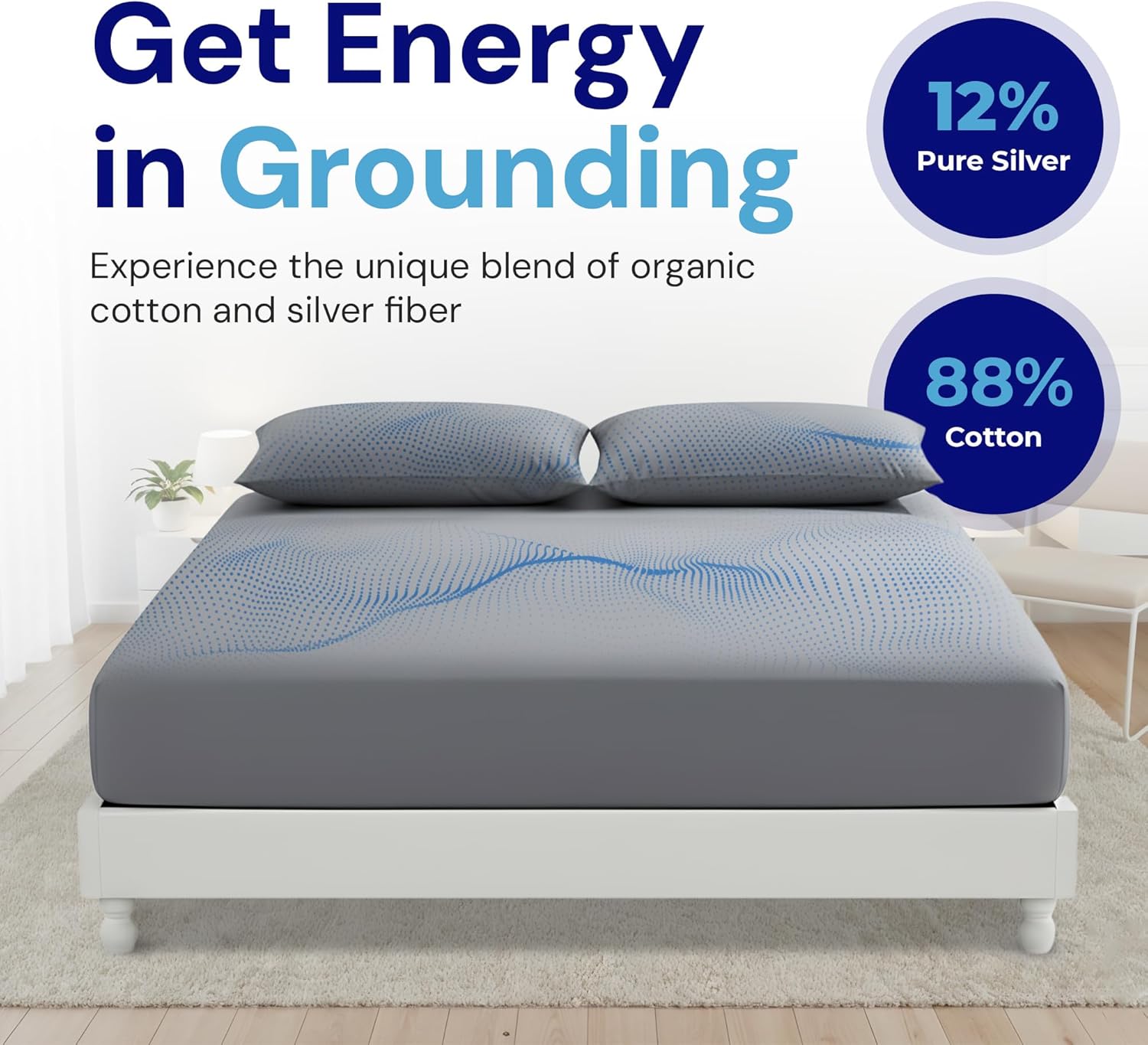 Earth Grounding Fitted Sheet with 12% Silver Fiber & 88% Organic Cotton | Queen Size Grounding Bed Sheet for Restful Sleep & Wellness | Eco-Friendly, Soft & Breathable