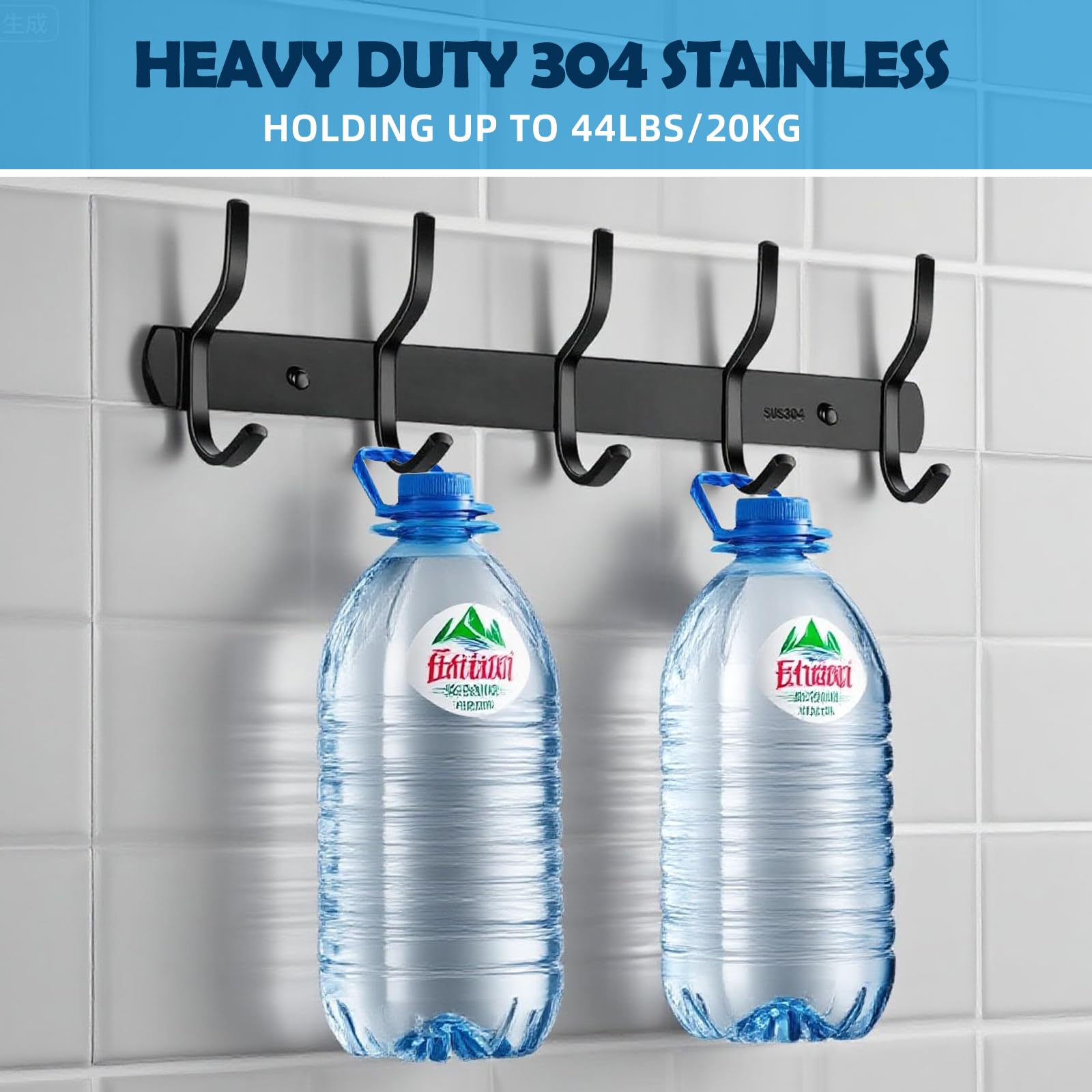 Ganchos gruesos de acero inoxidable 304 – 40,6 cm, 5 ganchos de dos ganchos para colgar en la pared, resistente al óxido, soporte de pared, ganchos antideslizantes para toallas, soporta hasta 44