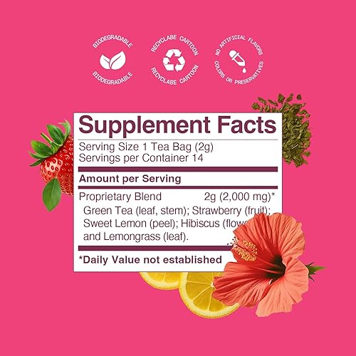 Miniatura 5 de Kura Klub Mezcla de metabolismo de té verde  Desintoxicación a base de hierbas y apoyo de belleza con hibisco  Energía limpia, digestión y alivio de