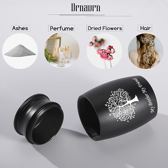 Urns for Brother Ashes, 2.8 High Small Funeral Cremation Urns, Handcrafted Black Memorial Keepsake Urn, Engraved My Brother My Friend & Tree of Life Decorative Urn for Sharing