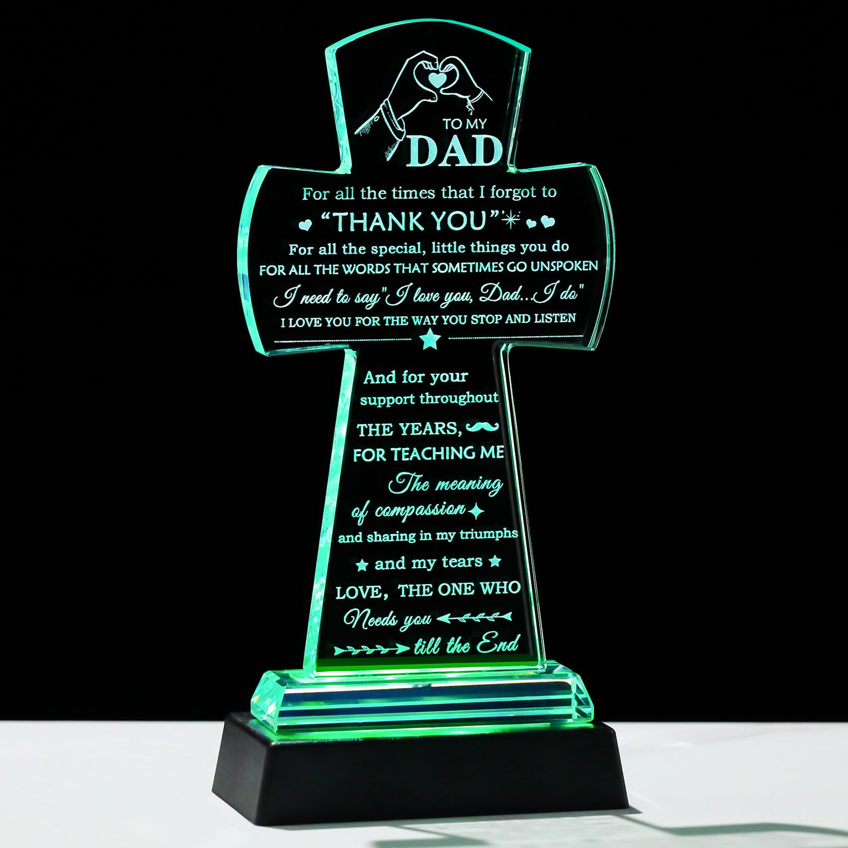 Movdyka Birthday Gifts for Dad from Daughter Son Glass Cross with Colorful Led Base, Best Dad Ever Gifts to My Dad who Have Everything, Dad Gifts