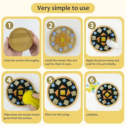 Miniatura 5 de NICE2MEU Lechada de cristal de mosaico negro de 7.05 oz, sin necesidad de añadir agua, lechada para azulejos de mosaico, manualidades, herramientas